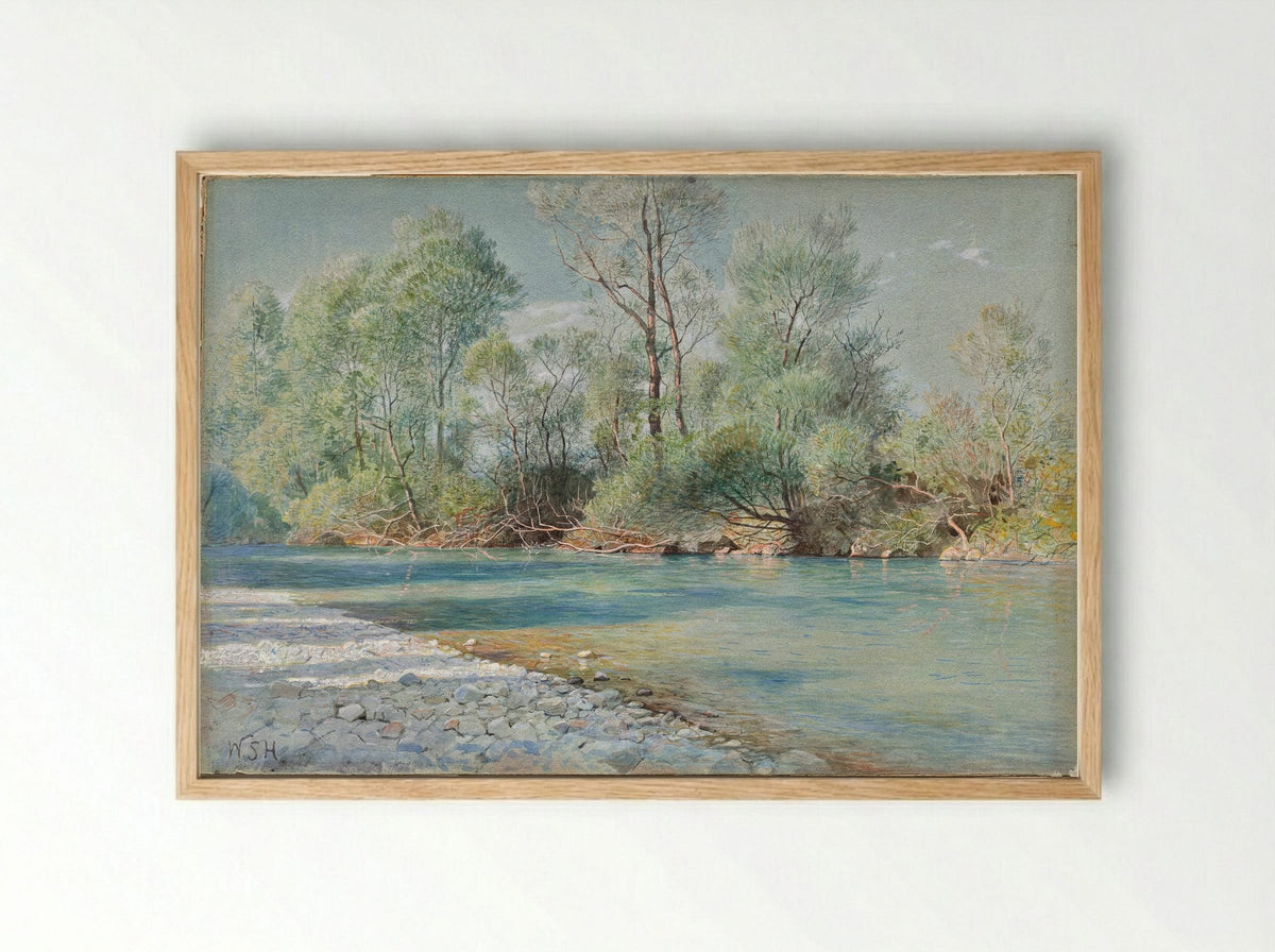 Traunstein River on the Road to Empfig, Bavaria - William Stanley Haseltine - Framed Print Wood