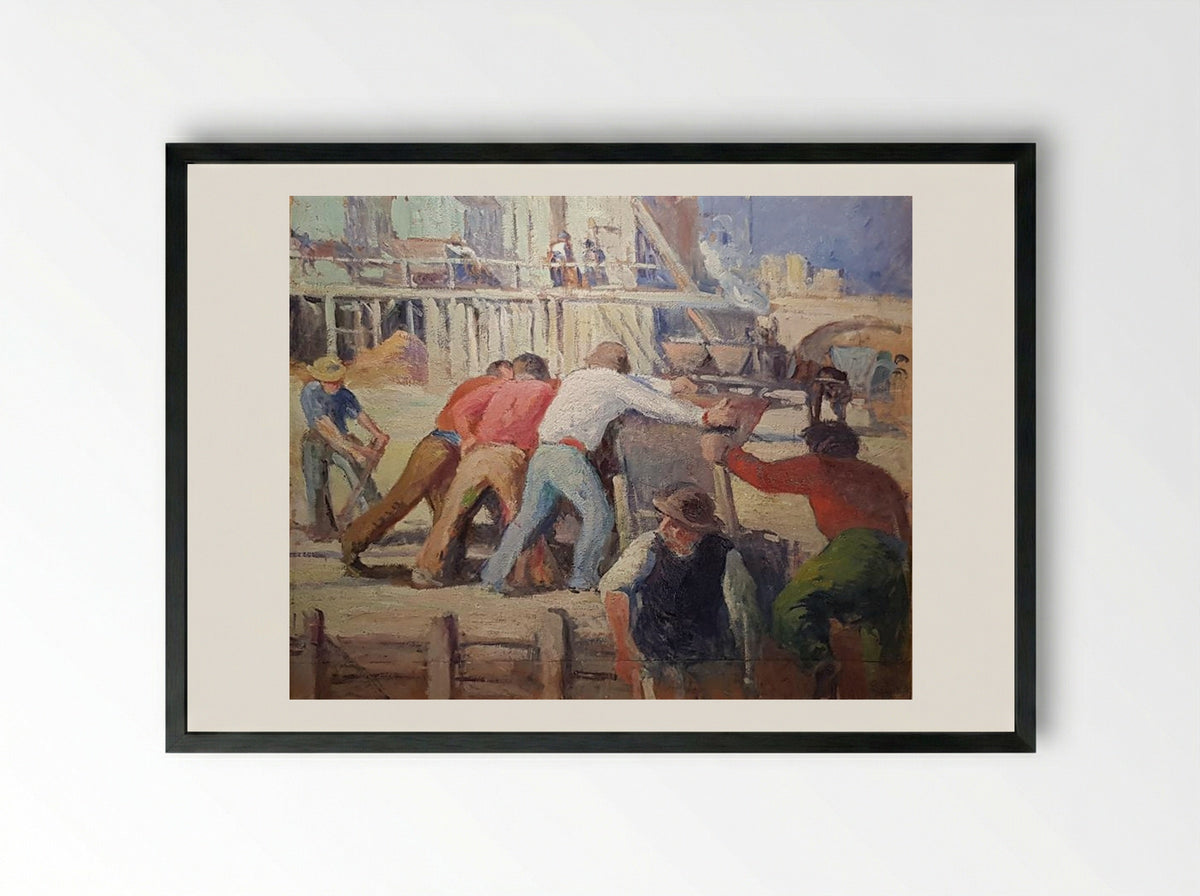 Travailleurs poussant un wagonnet - Maximilien Luce - Framed Print Black