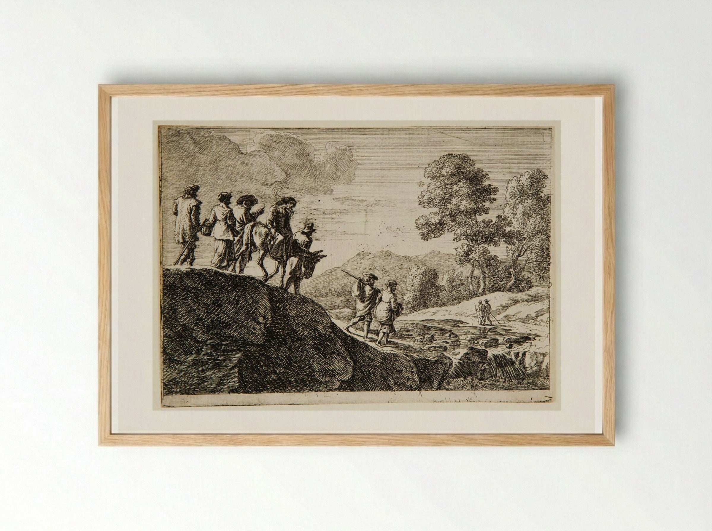 Travelers Descending a Hill - Herman van Swanevelt - Framed Print Wood