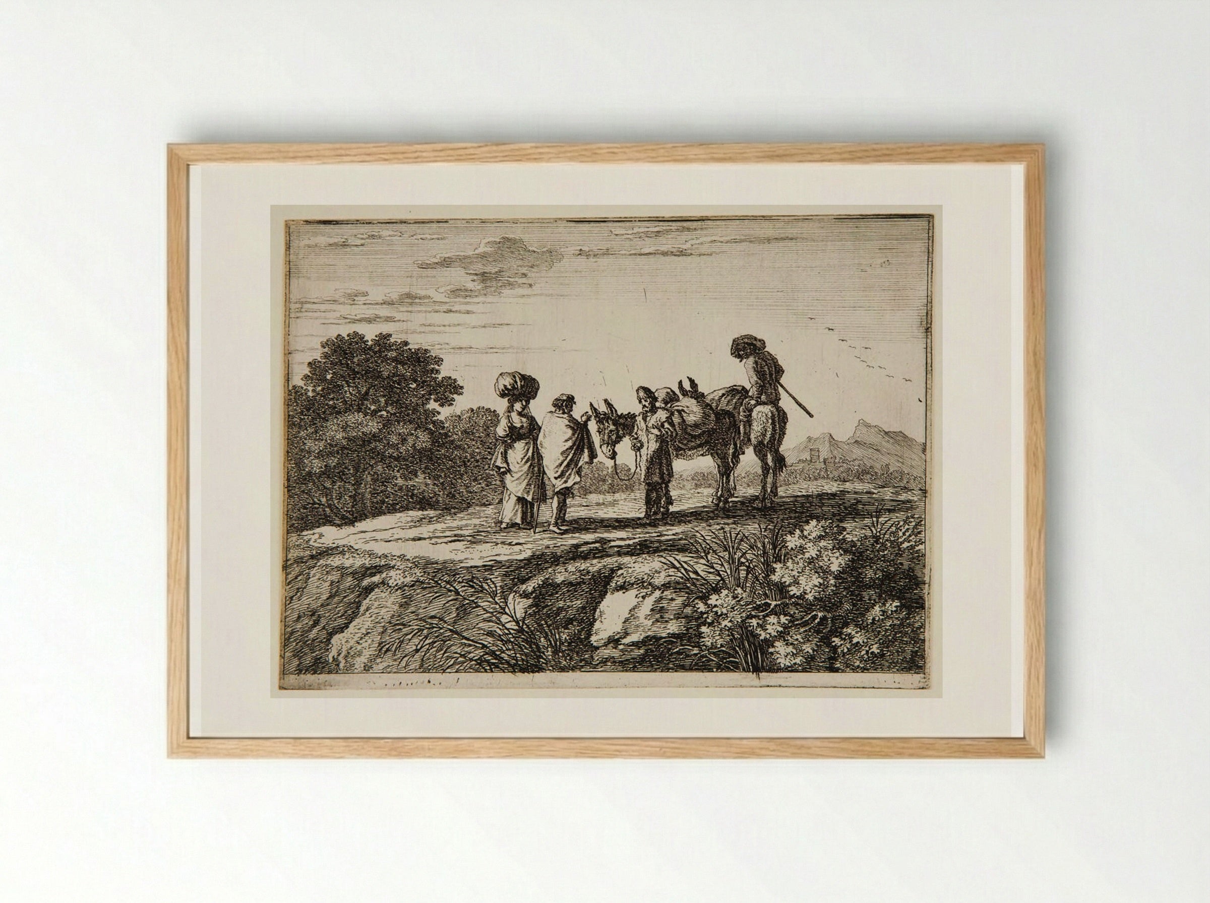 Travelers, One a Woman with a Bundle on Her Head - Herman van Swanevelt - Framed Print Wood