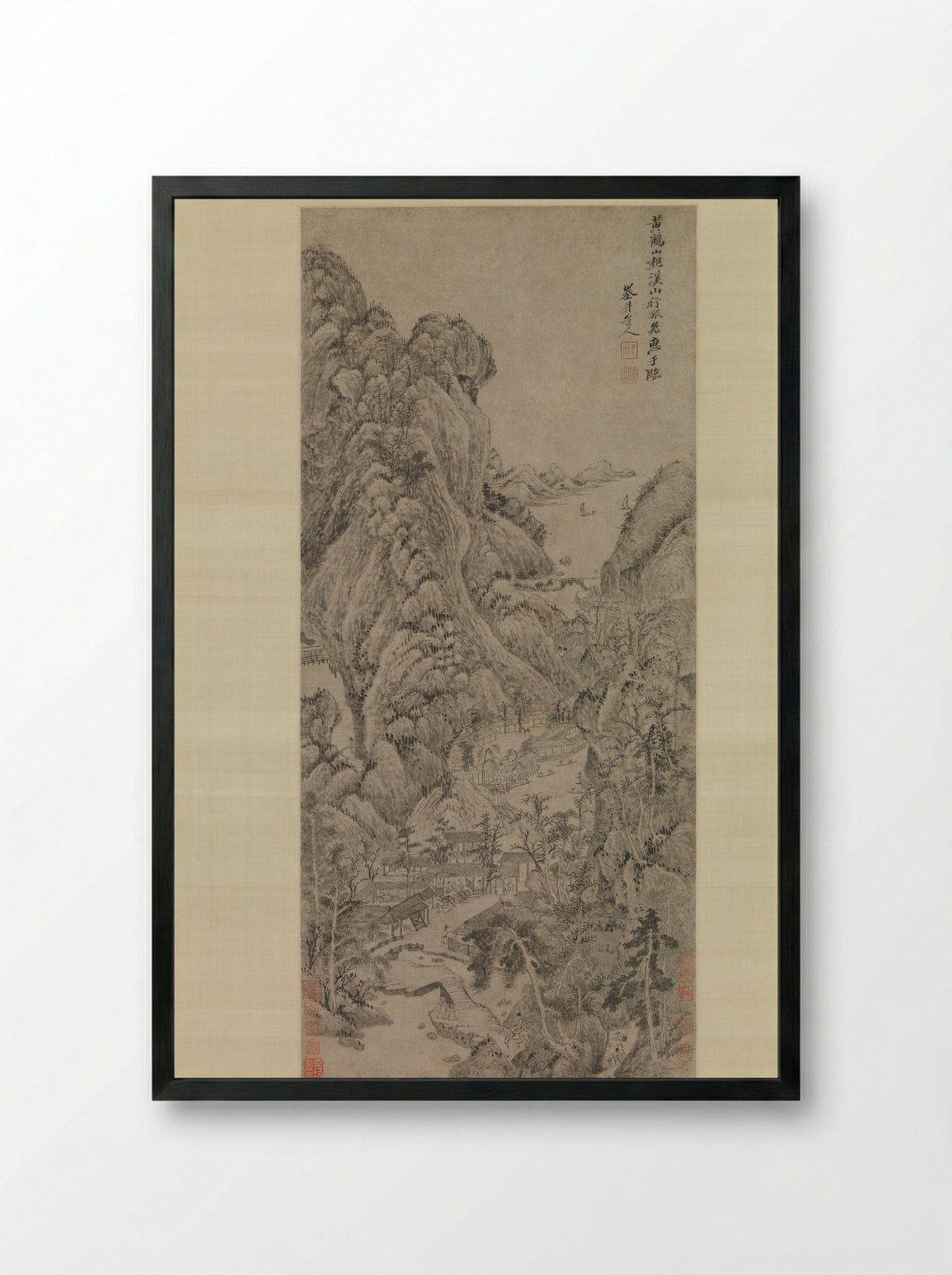 Travelers among Streams and Mountains - Wu Li - Framed Print Black