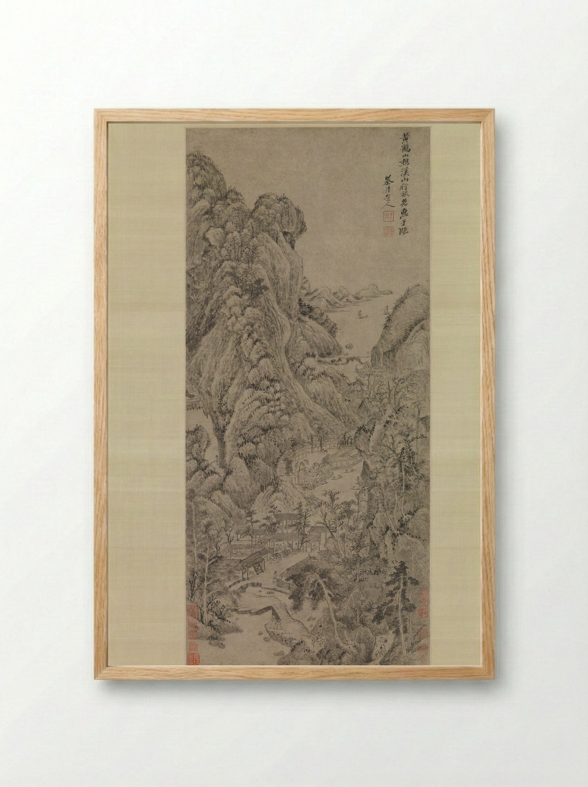 Travelers among Streams and Mountains - Wu Li - Framed Print Wood