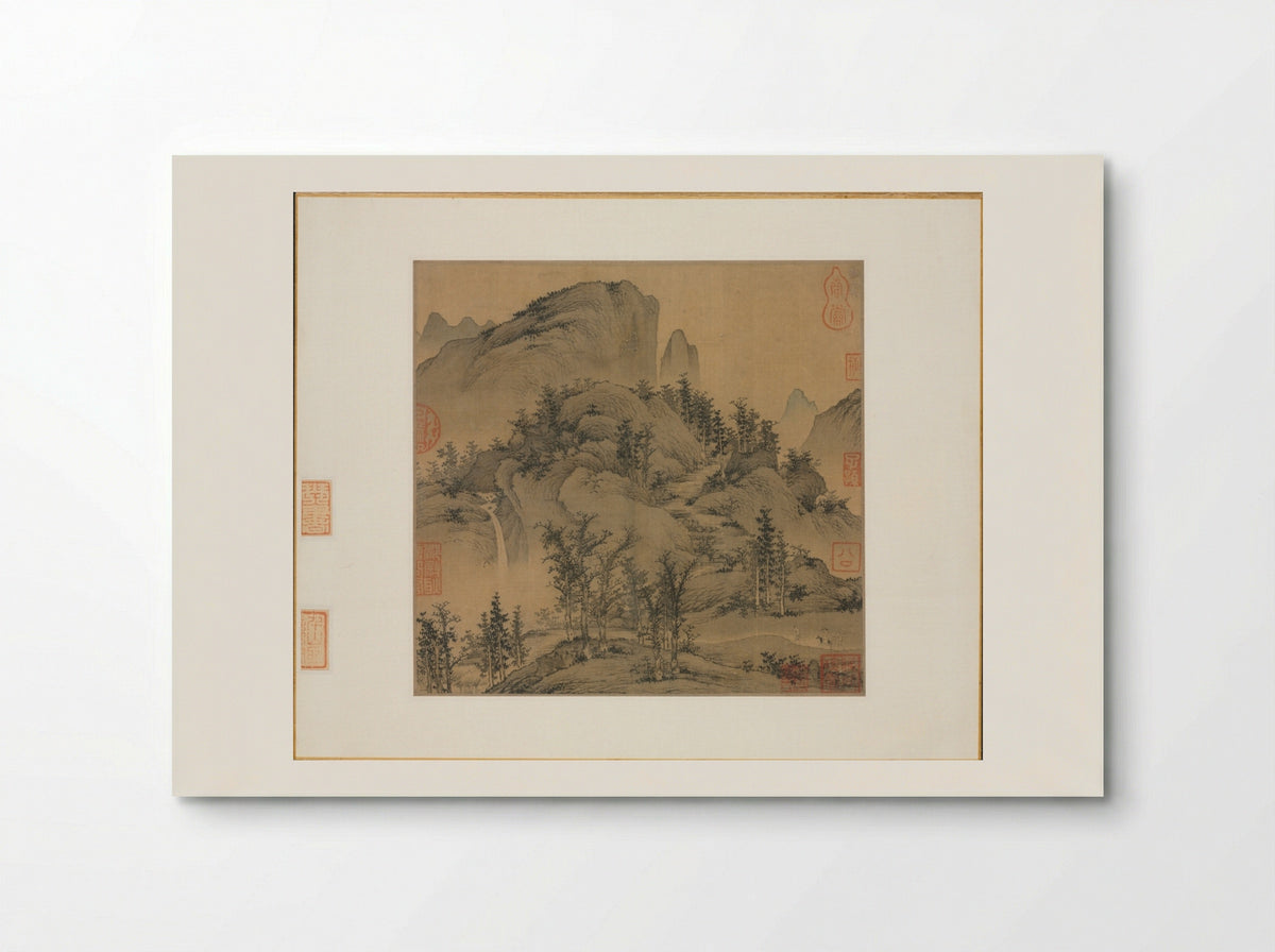 Travelers in Autumn Mountains - Sheng Mou - Poster