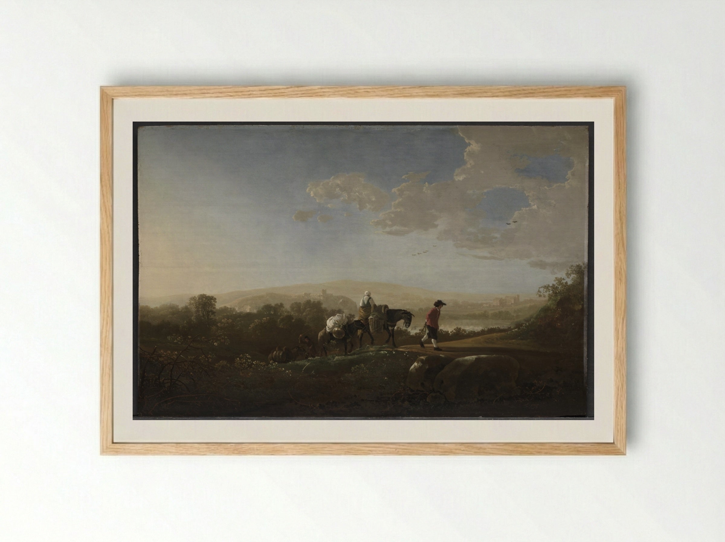 Travelers in Hilly Countryside - Aelbert Cuyp - Framed Print Wood