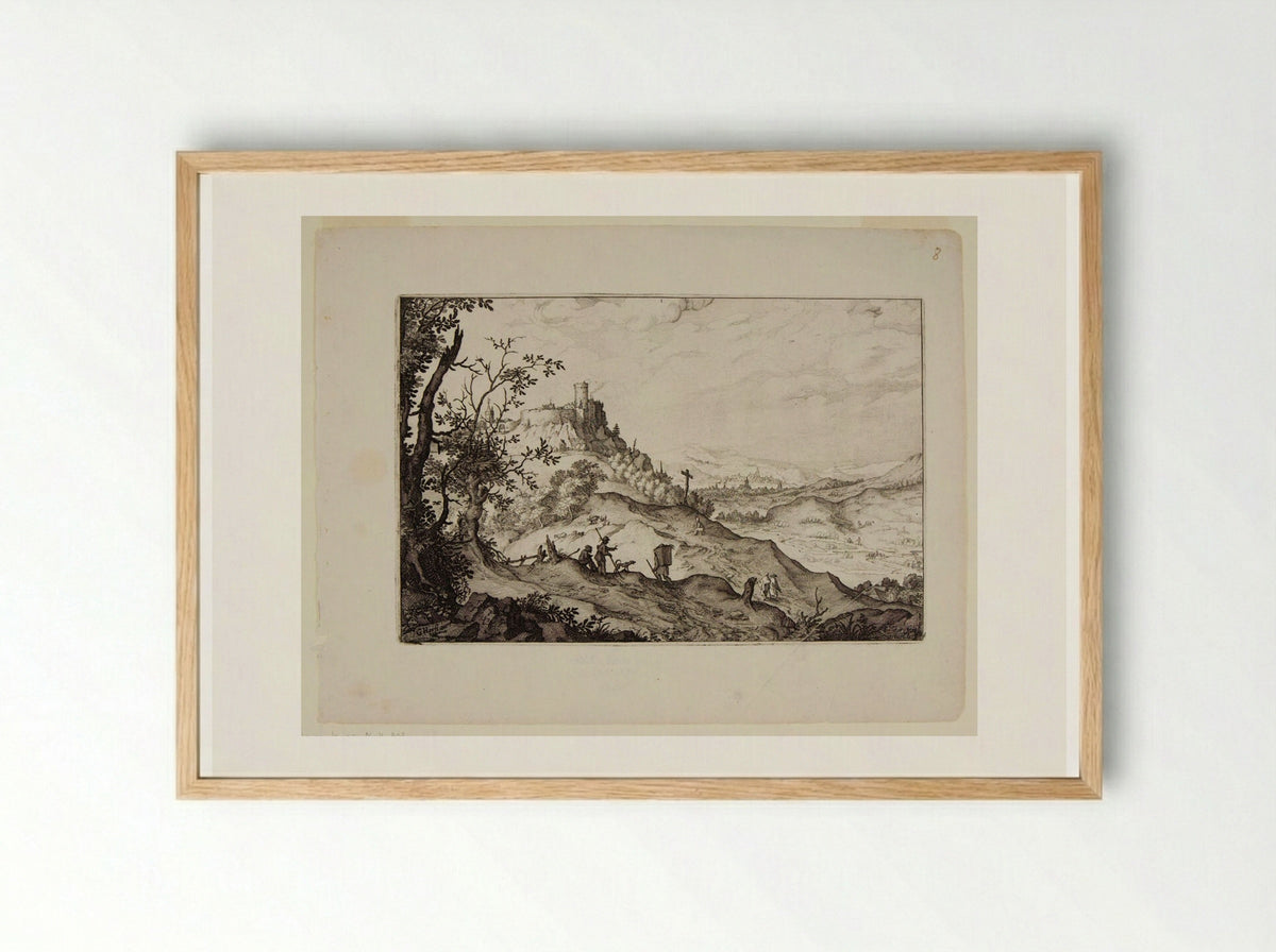 Travelers in a Landscape - Claes Jansz. Visscher - Framed Print Wood