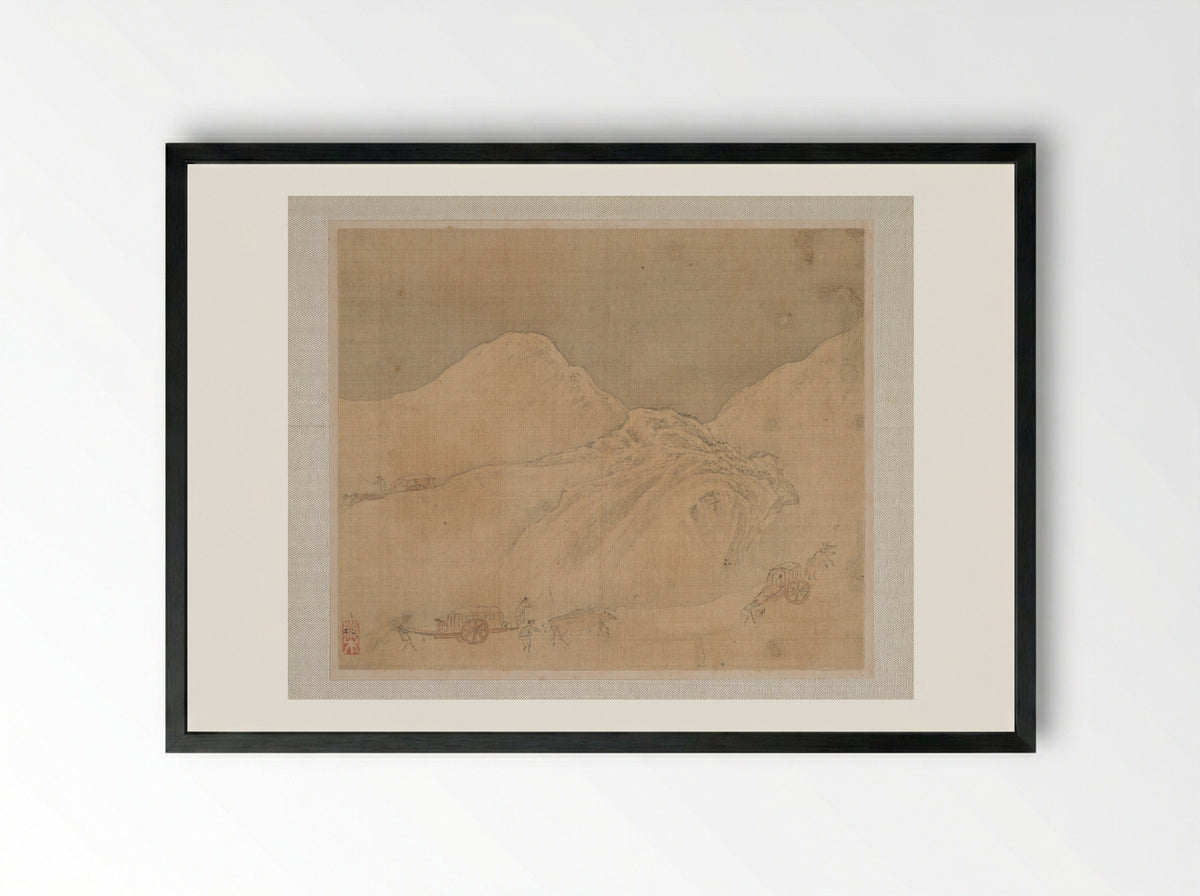 Travelers in a Mountainous Region - Ye Xin - Framed Print Black