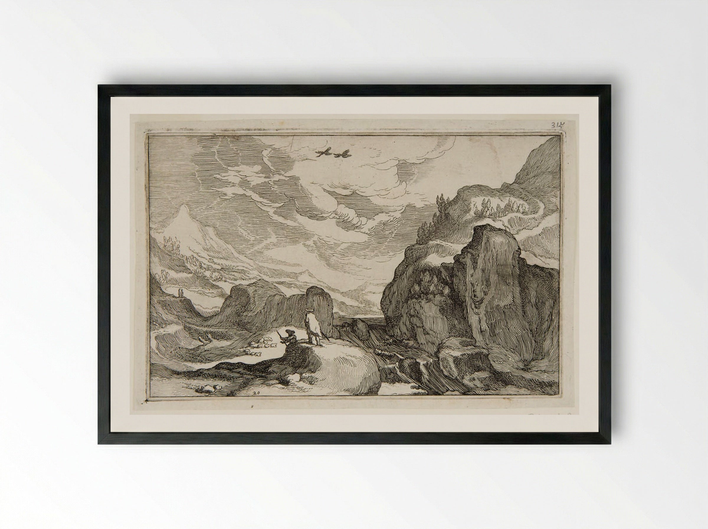 Travelers in a Rocky Landscape - Boetius Adamsz. Bolswert - Framed Print Black