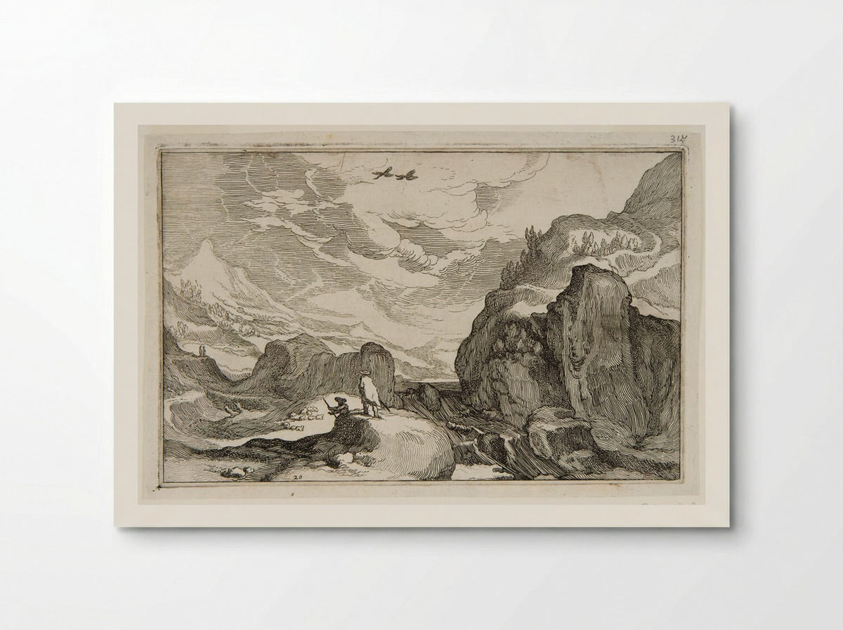 Travelers in a Rocky Landscape - Boetius Adamsz. Bolswert - Poster