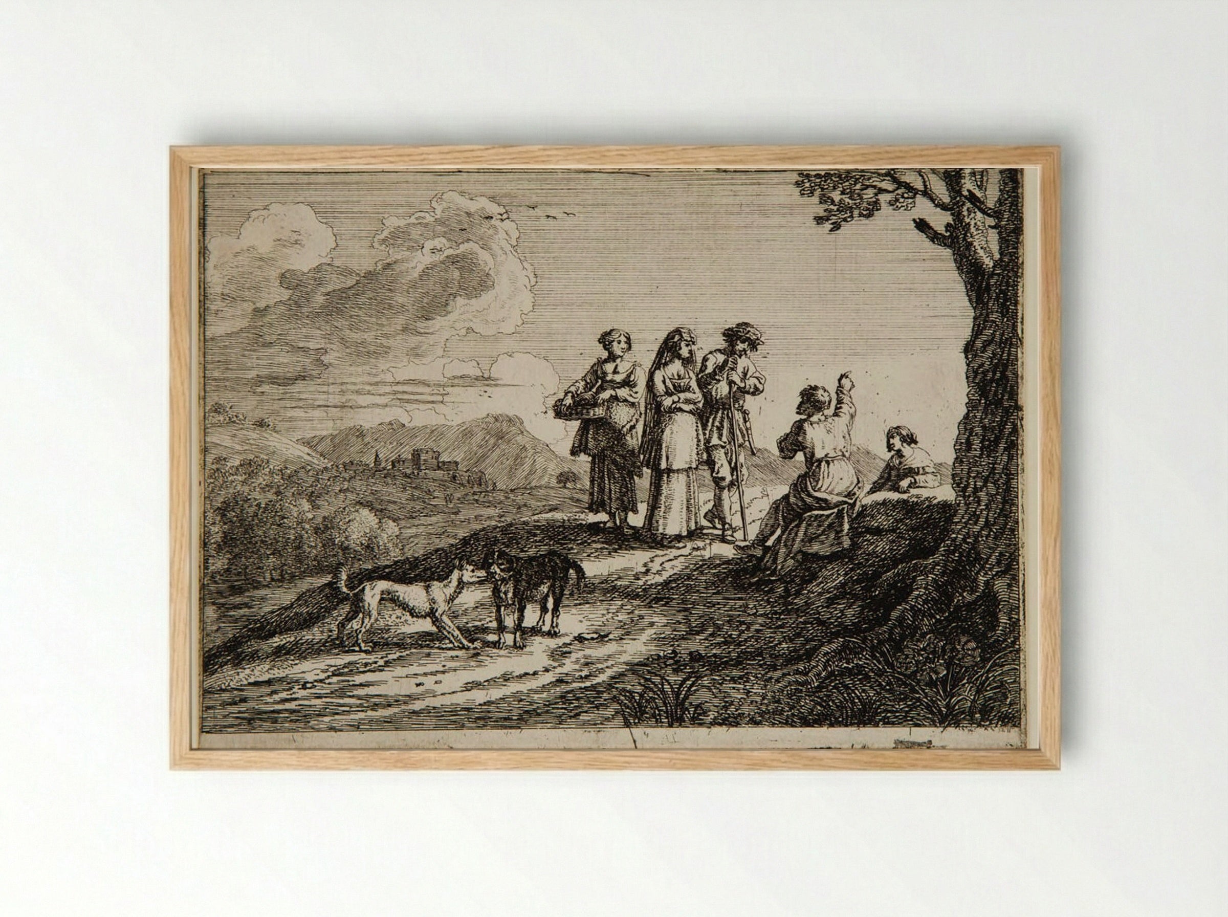 Travelers with Two Dogs - Herman van Swanevelt - Framed Print Wood