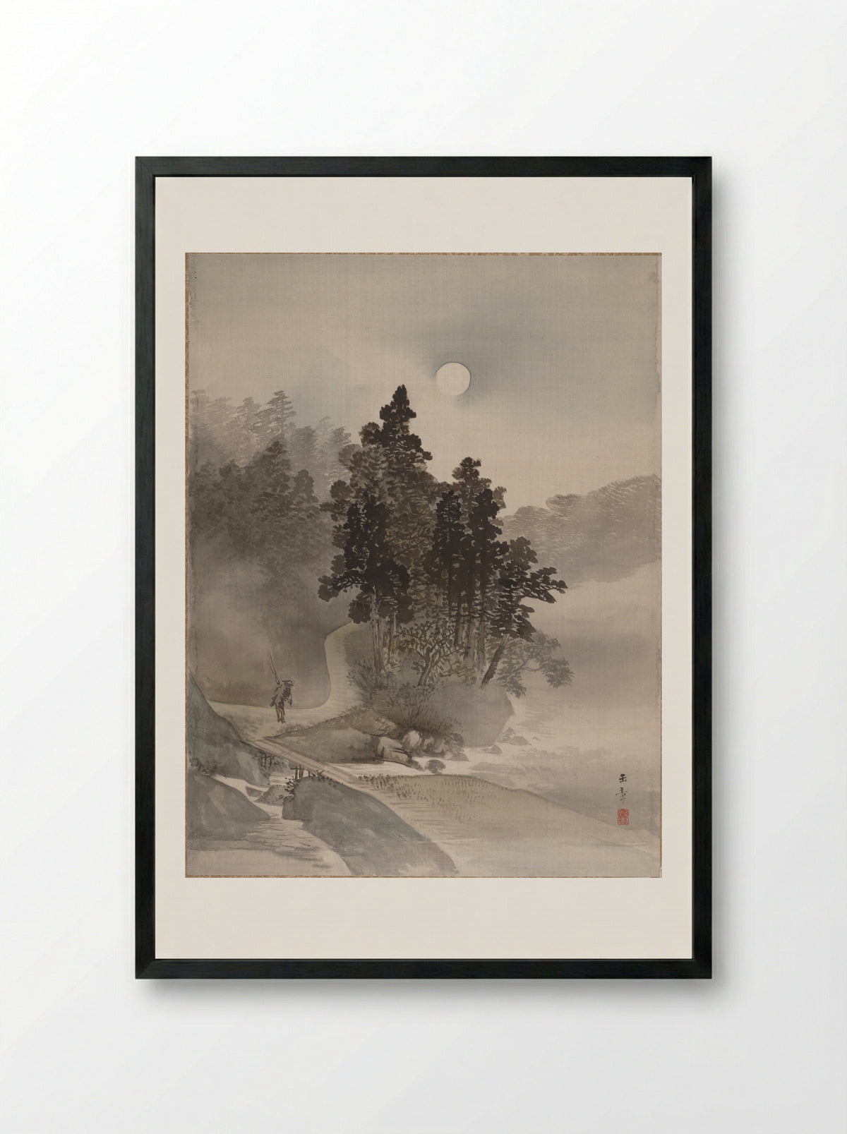 Traveling by Moonlight - Kawabata Gyokushō - Framed Print Black