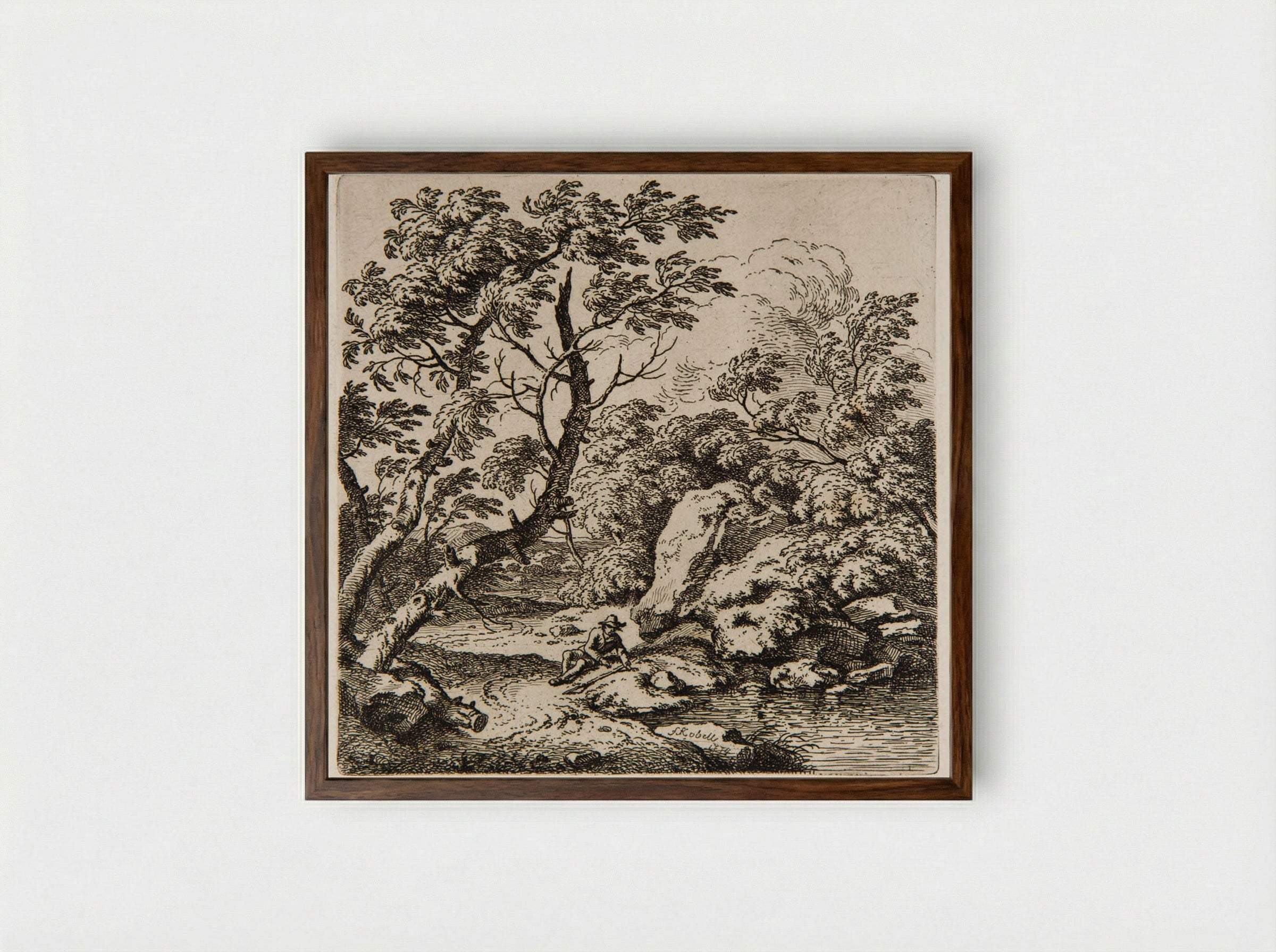 Traveller Resting on the Shore - Ferdinand Kobell - Framed Print Dark Wood