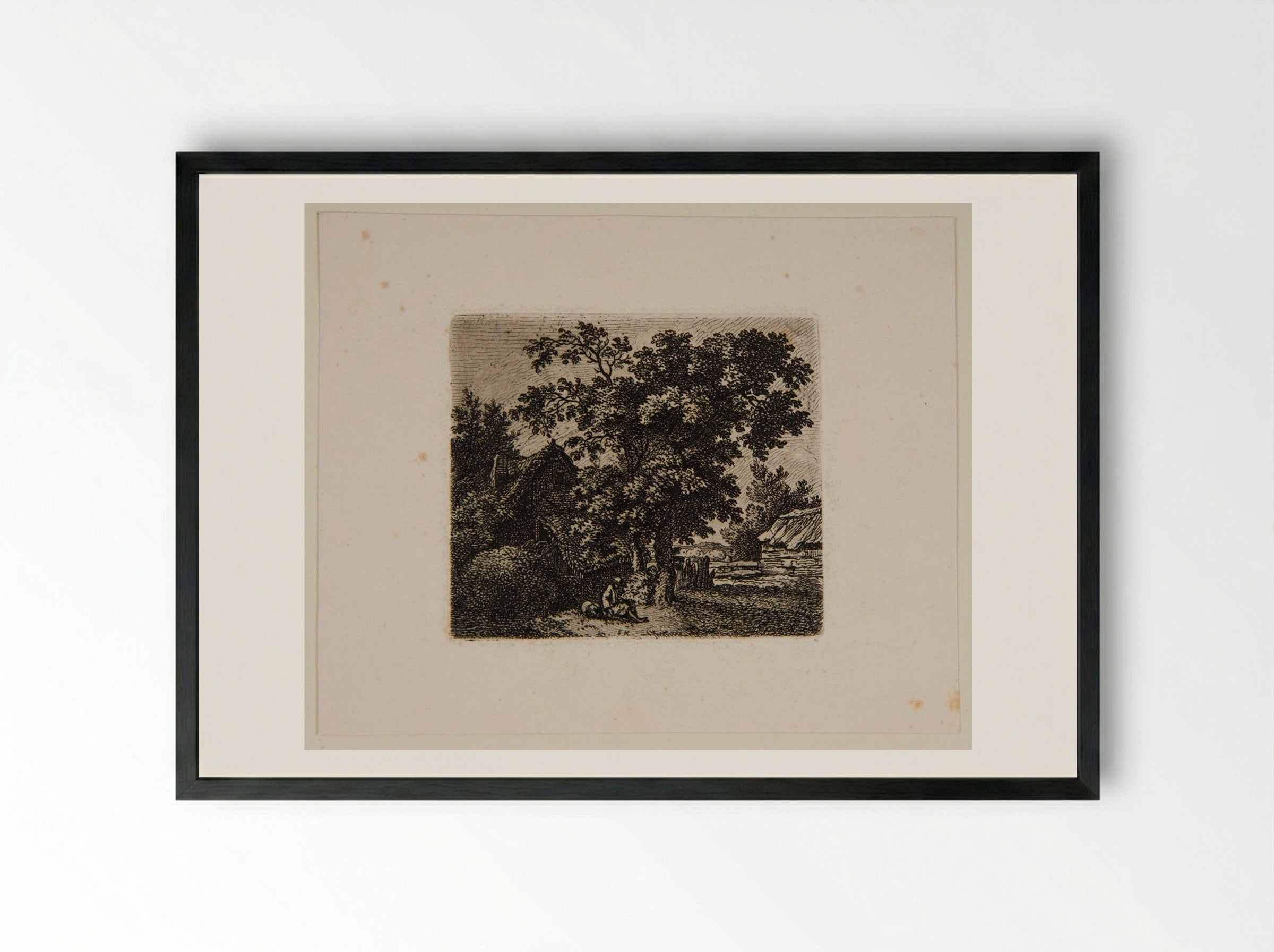 Traveller Sitting at the Foot of Two Trees - Ferdinand Kobell - Framed Print Black