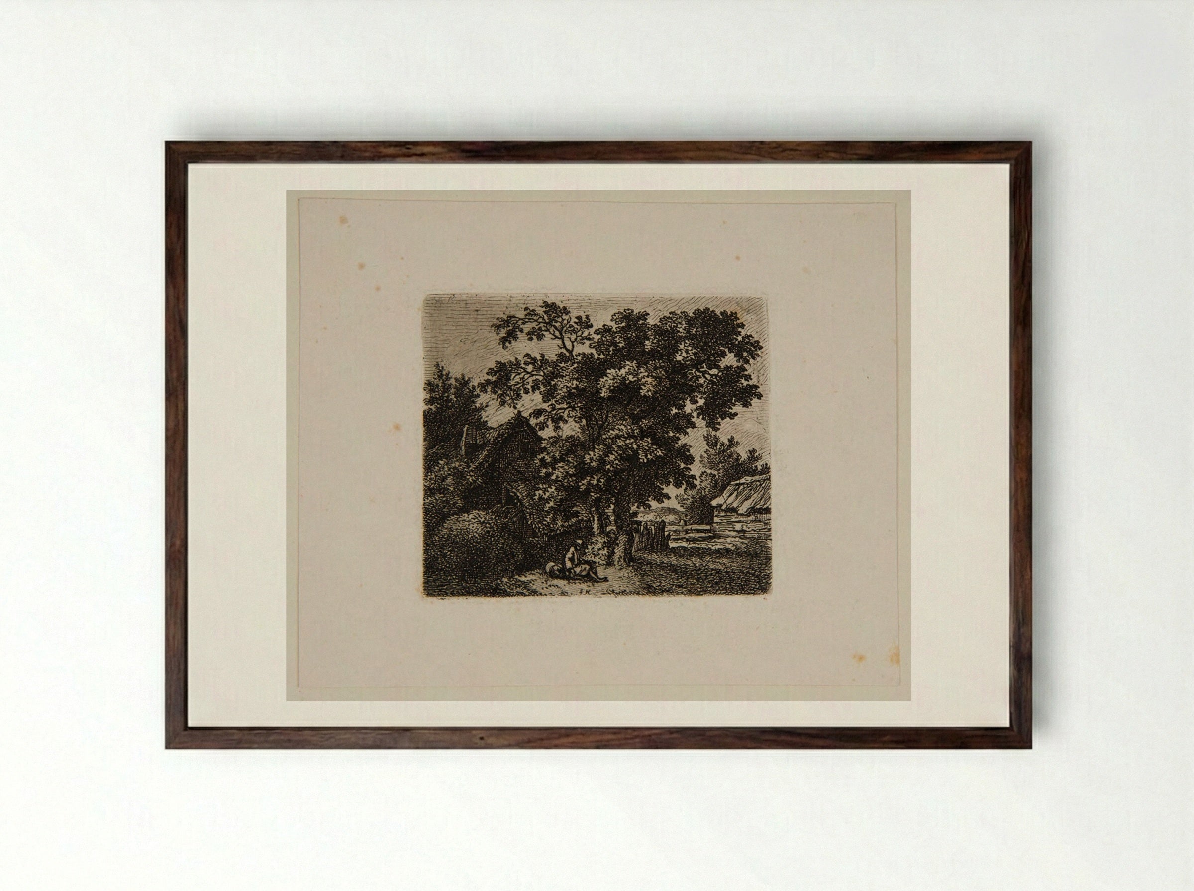 Traveller Sitting at the Foot of Two Trees - Ferdinand Kobell - Framed Print Dark Wood