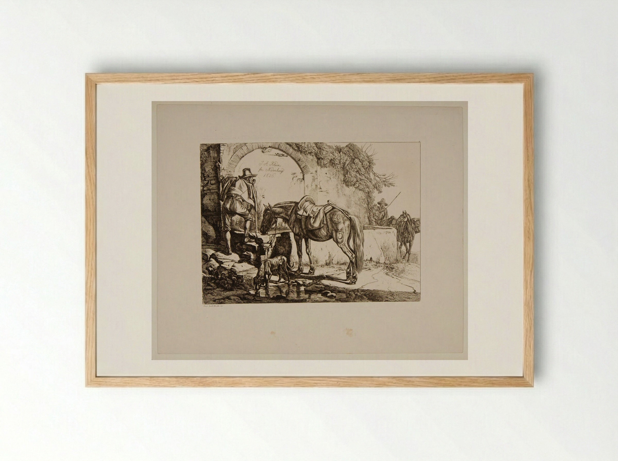 Traveller Watering His Horse - Johann Adam Klein - Framed Print Wood