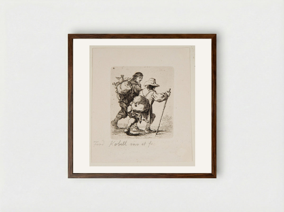 Traveller with a Knapsack - Ferdinand Kobell - Framed Print Dark Wood