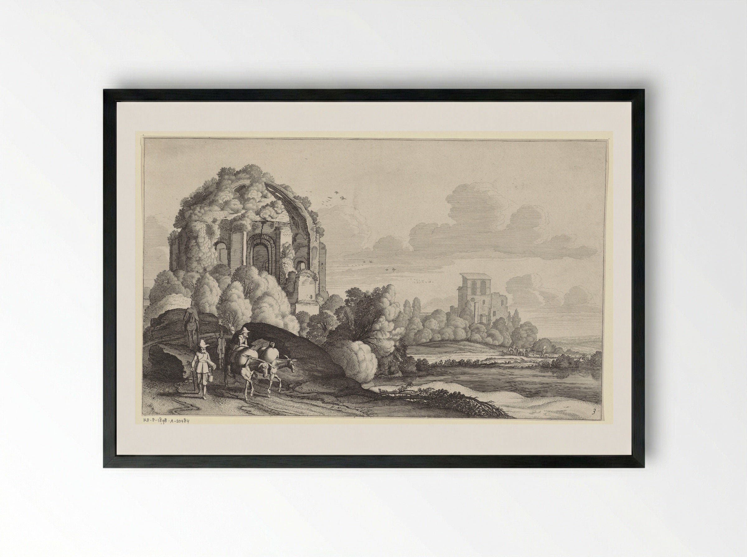 Travellers at the Temple of Minerva Medica, Rome - Jan van de Velde II - Framed Print Black