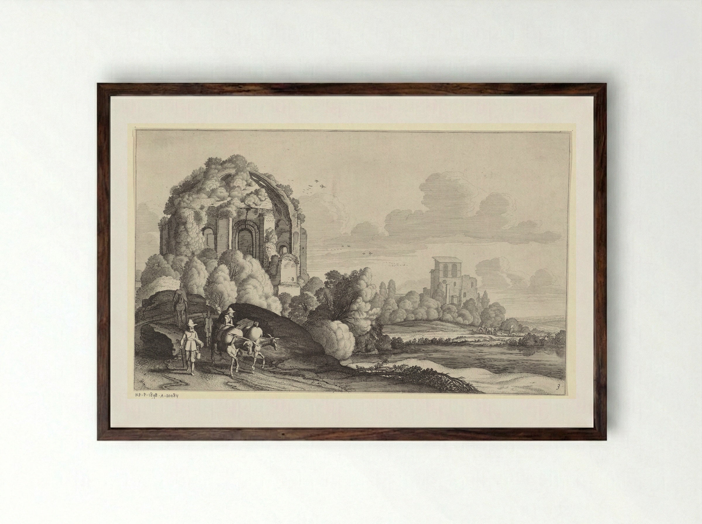 Travellers at the Temple of Minerva Medica, Rome - Jan van de Velde II - Framed Print Dark Wood