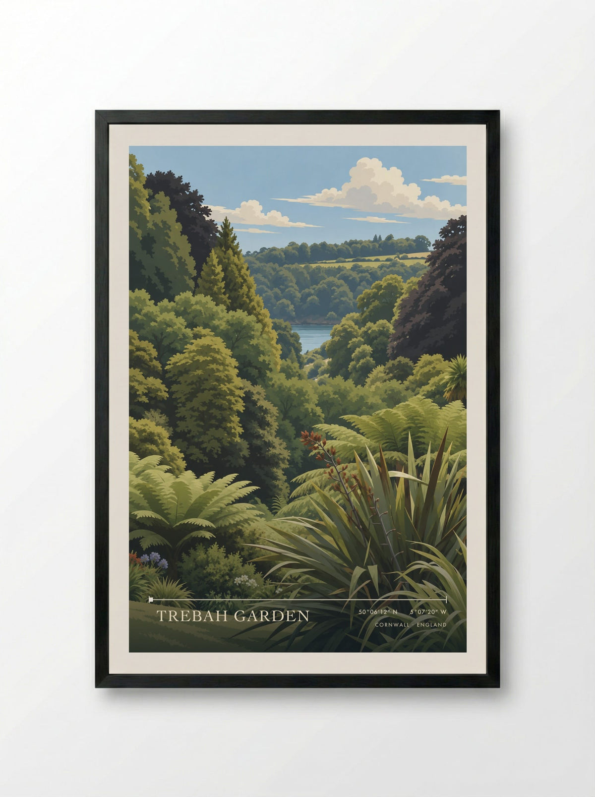 Trebah Garden, Cornwall | Travel Poster - Framed Print Black