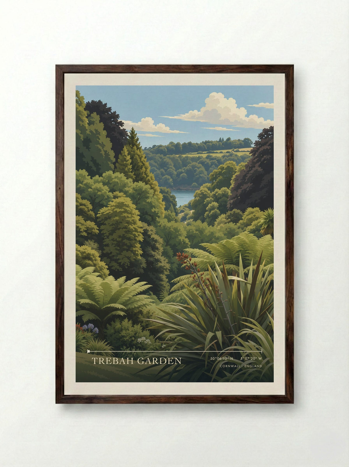 Trebah Garden, Cornwall | Travel Poster - Framed Print Dark Wood
