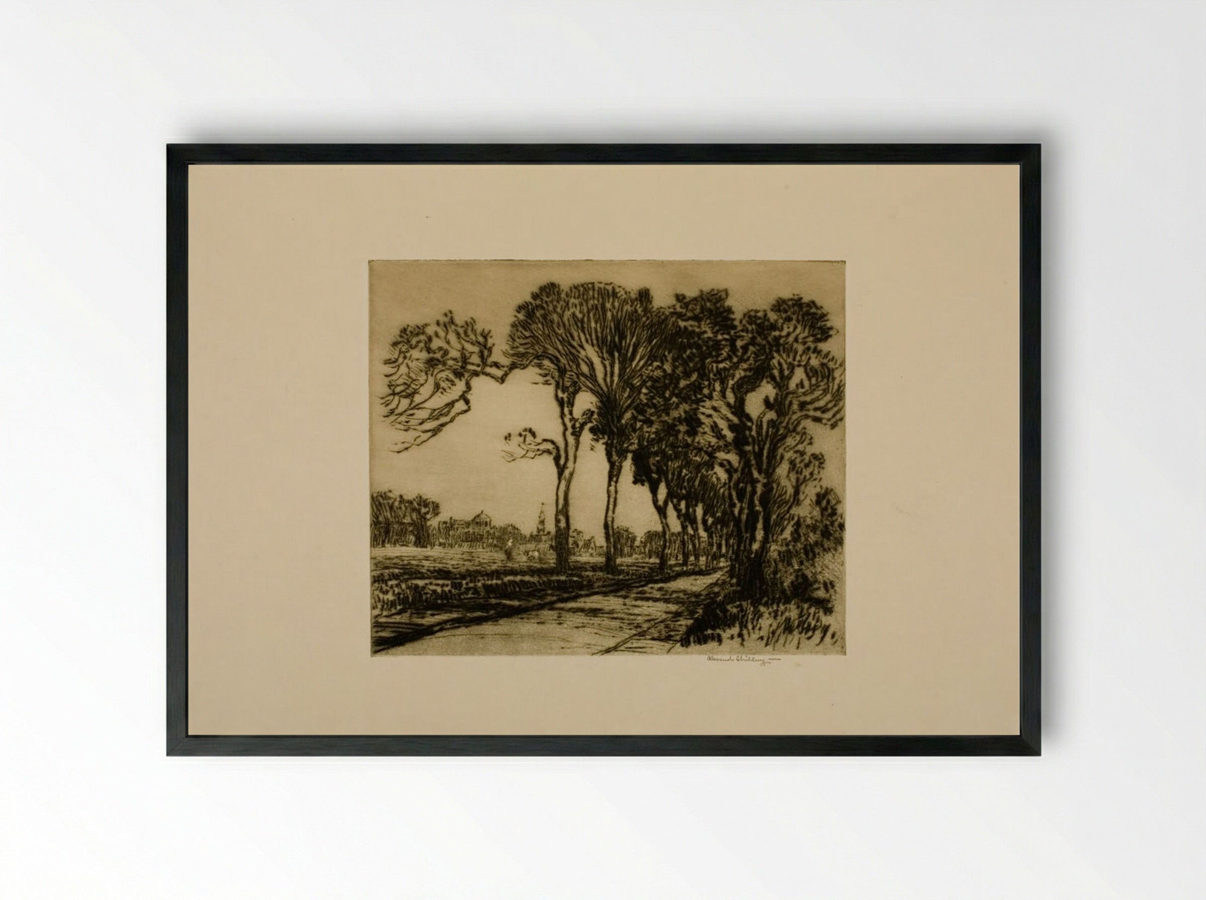Tree Lined Road, Holland - Alexander Shilling - Framed Print Black