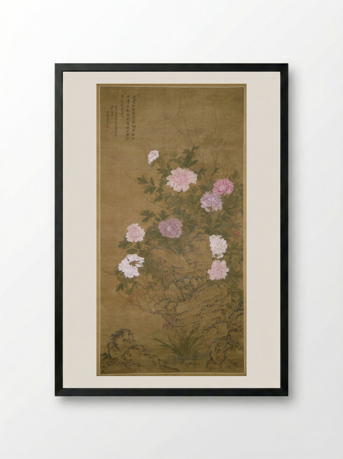 Tree Peonies - Yun Shouping - Framed Print Black