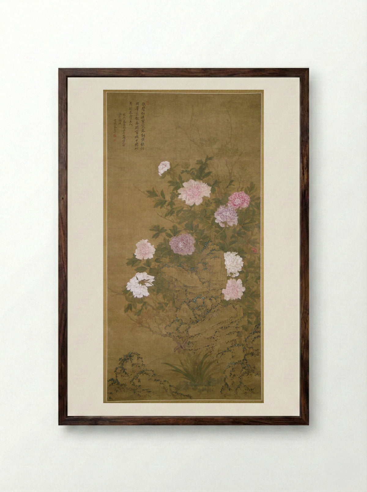 Tree Peonies - Yun Shouping - Framed Print Dark Wood