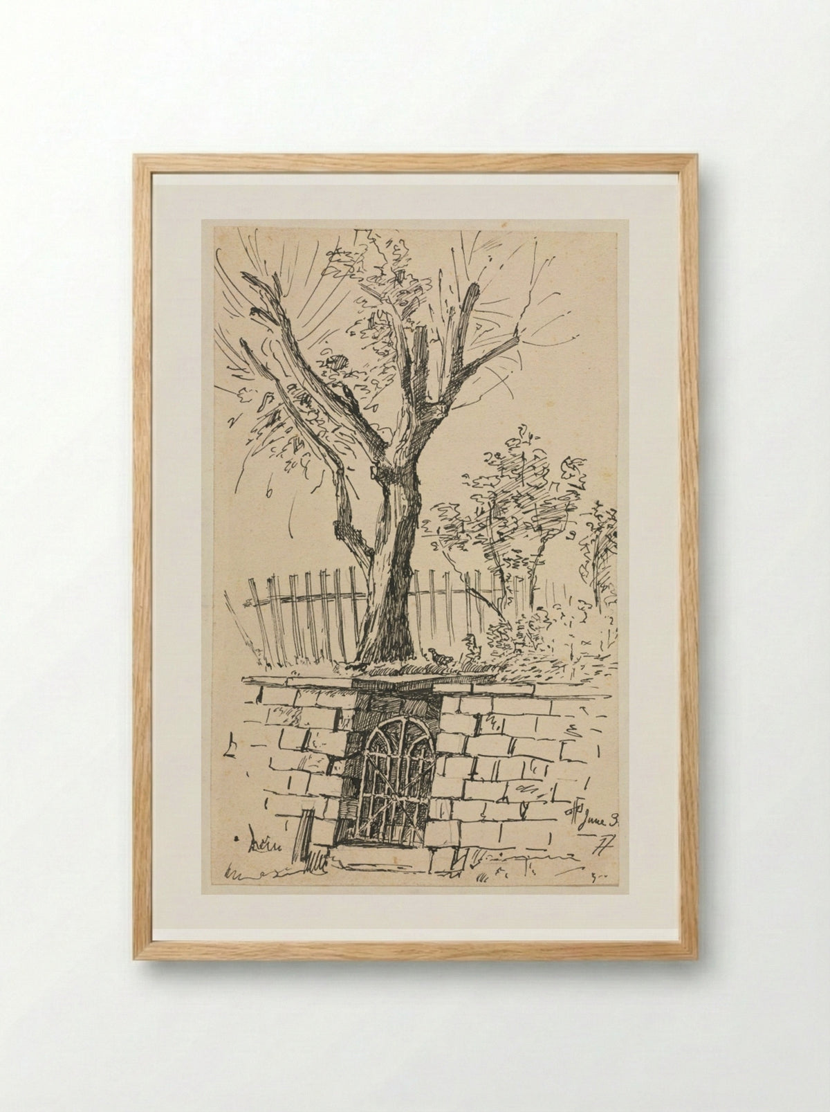 Tree on Top of a Stone Wall, Cleveland - Otto H. Bacher - Framed Print Wood