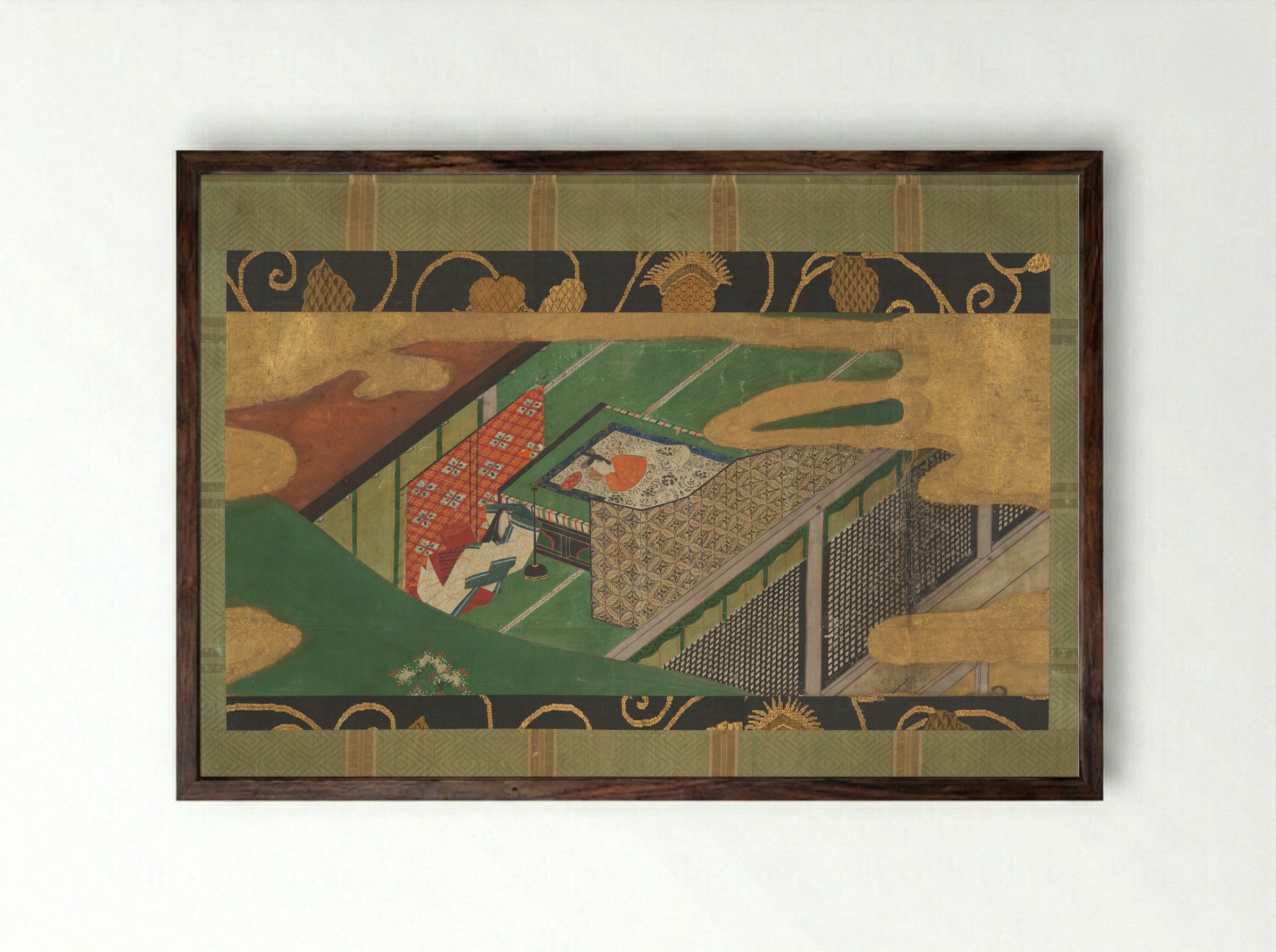Trees Encoiled in Vines of Ivy (Yadorigi) - Tawaraya Sōtatsu - Framed Print Dark Wood