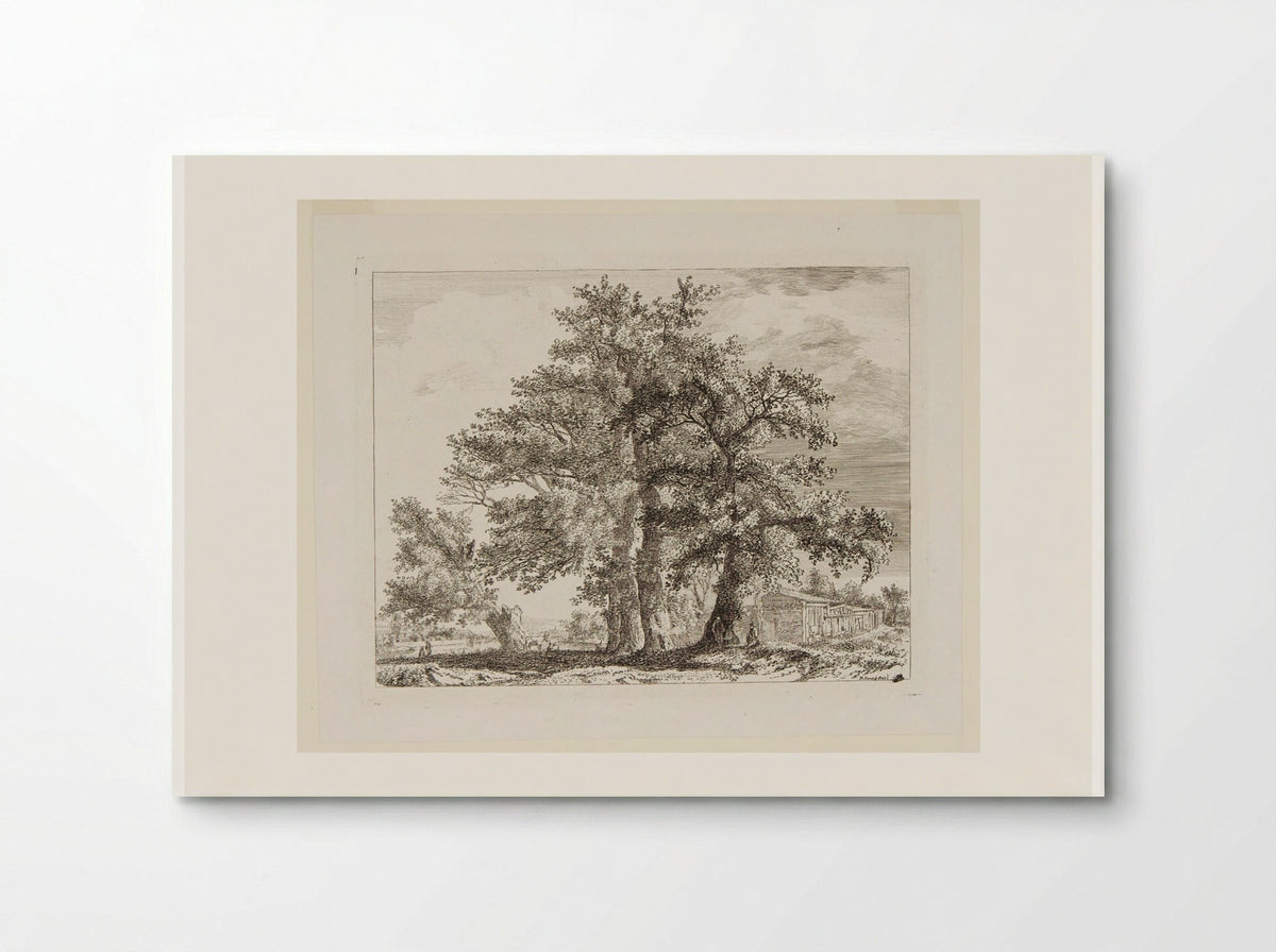 Trees and Huts with a Distant View of a Town by a River - Paul Sandby - Poster