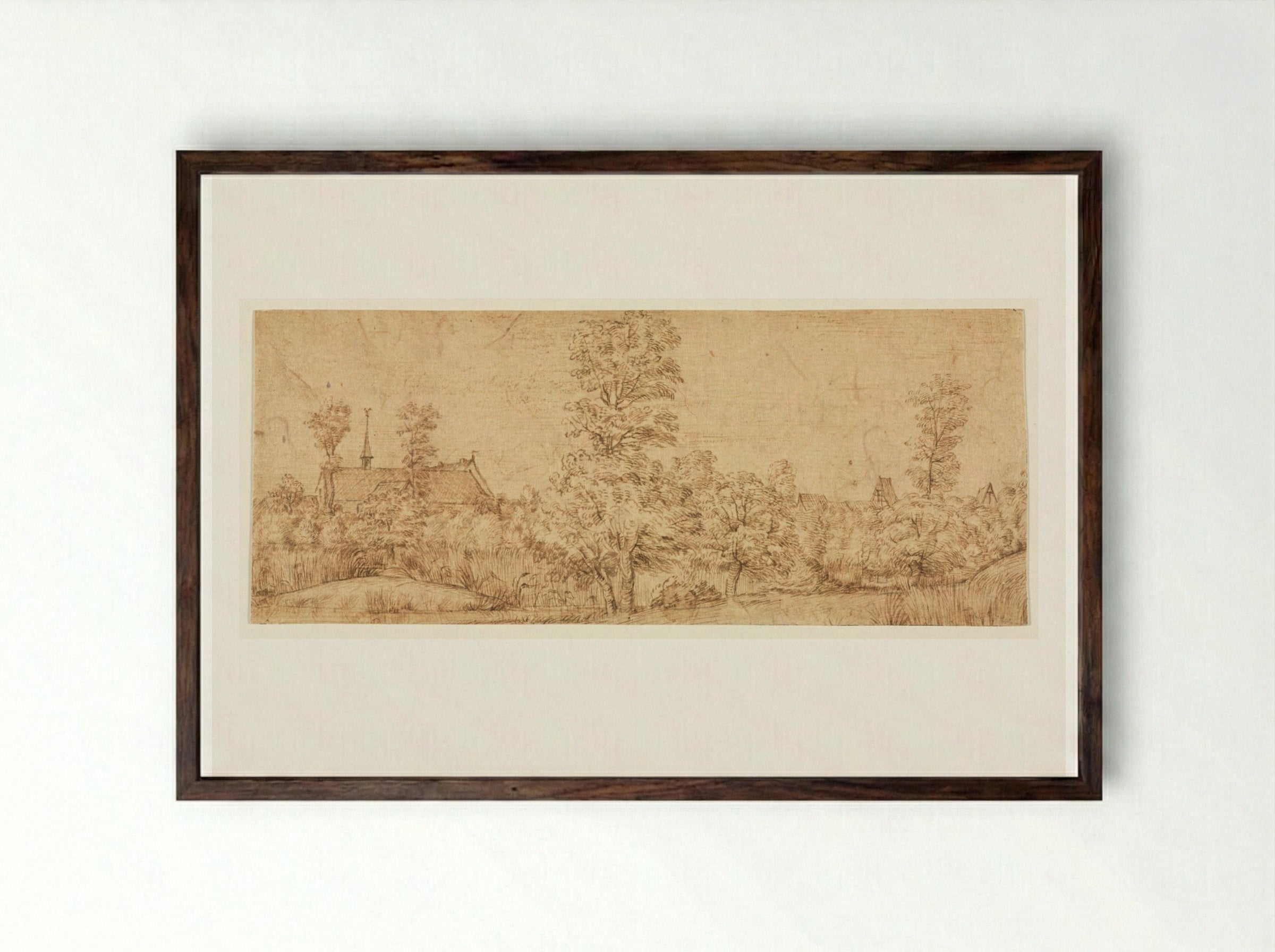 Trees before a Village - Jan Lievens - Framed Print Dark Wood
