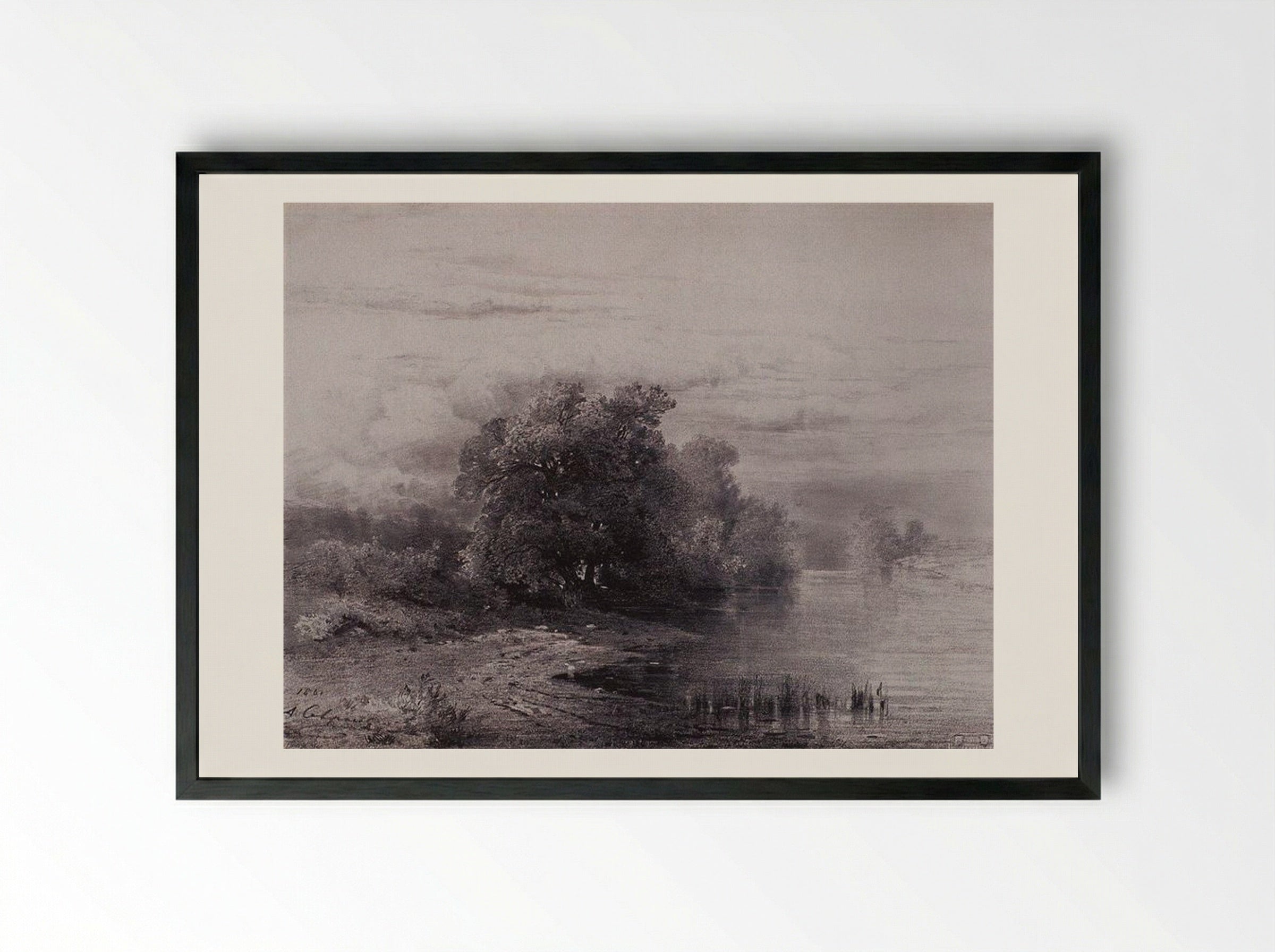 Trees by the River - Aleksey Savrasov - Framed Print Black