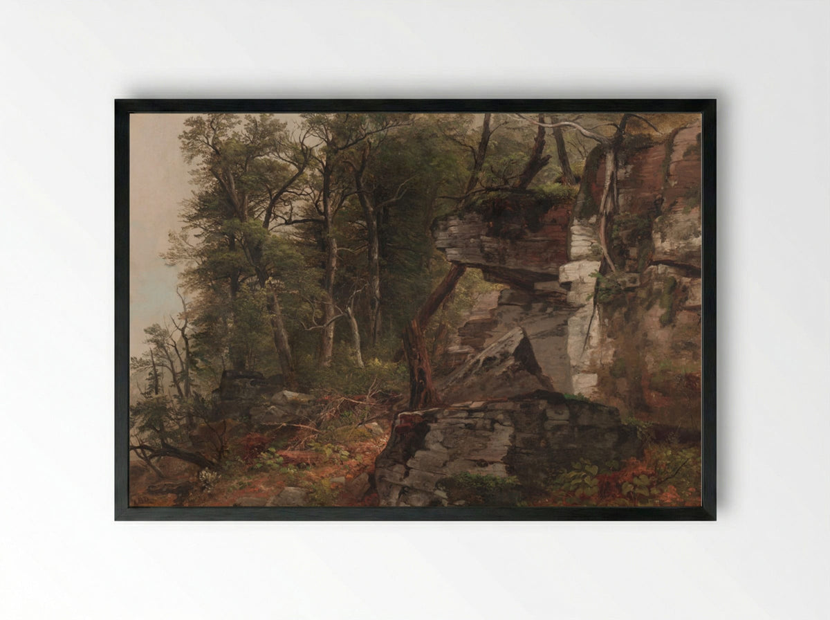 Trees on a Rocky Hillside - Asher B. Durand - Framed Print Black