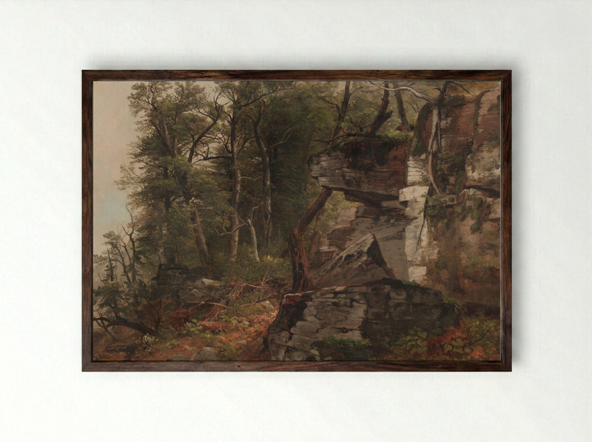 Trees on a Rocky Hillside - Asher B. Durand - Framed Print Dark Wood