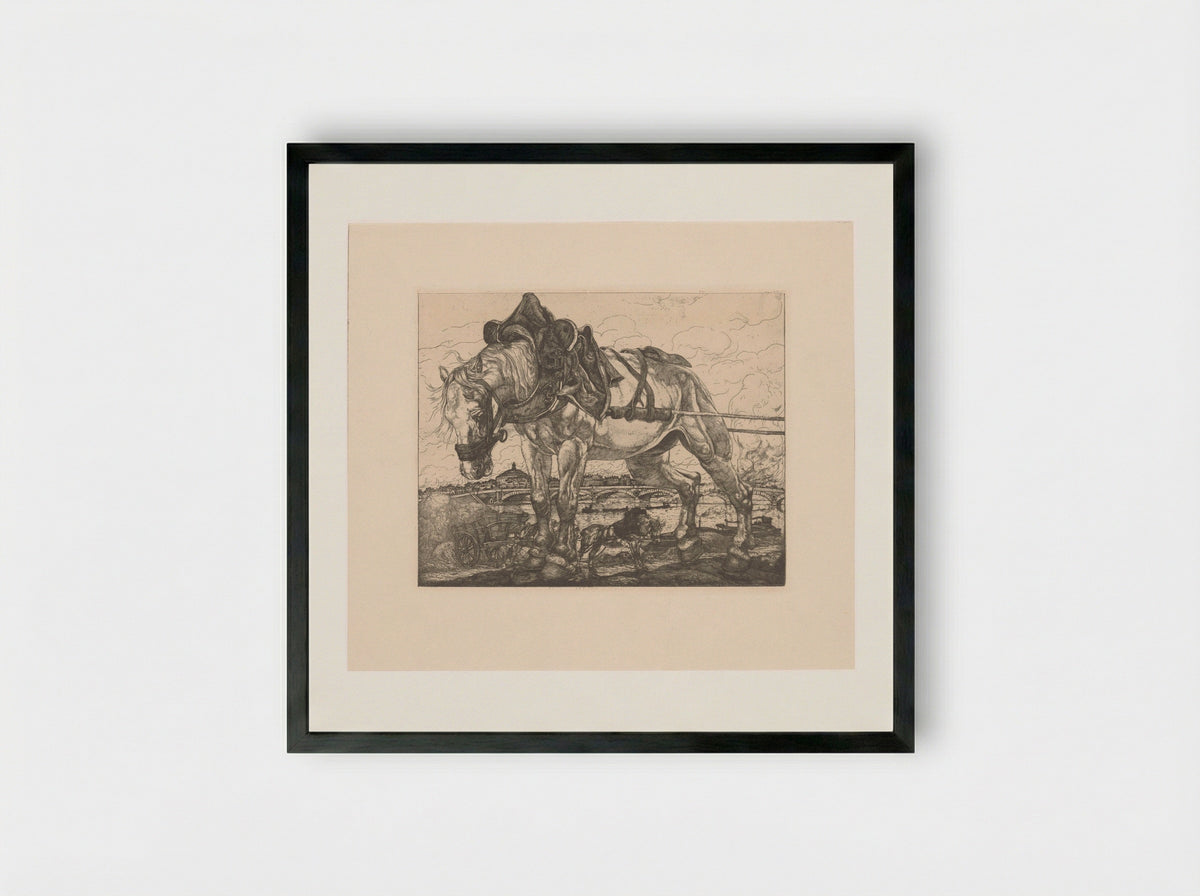 Trekpaard bij de Seine in Parijs - Pieter Dupont - Framed Print Black