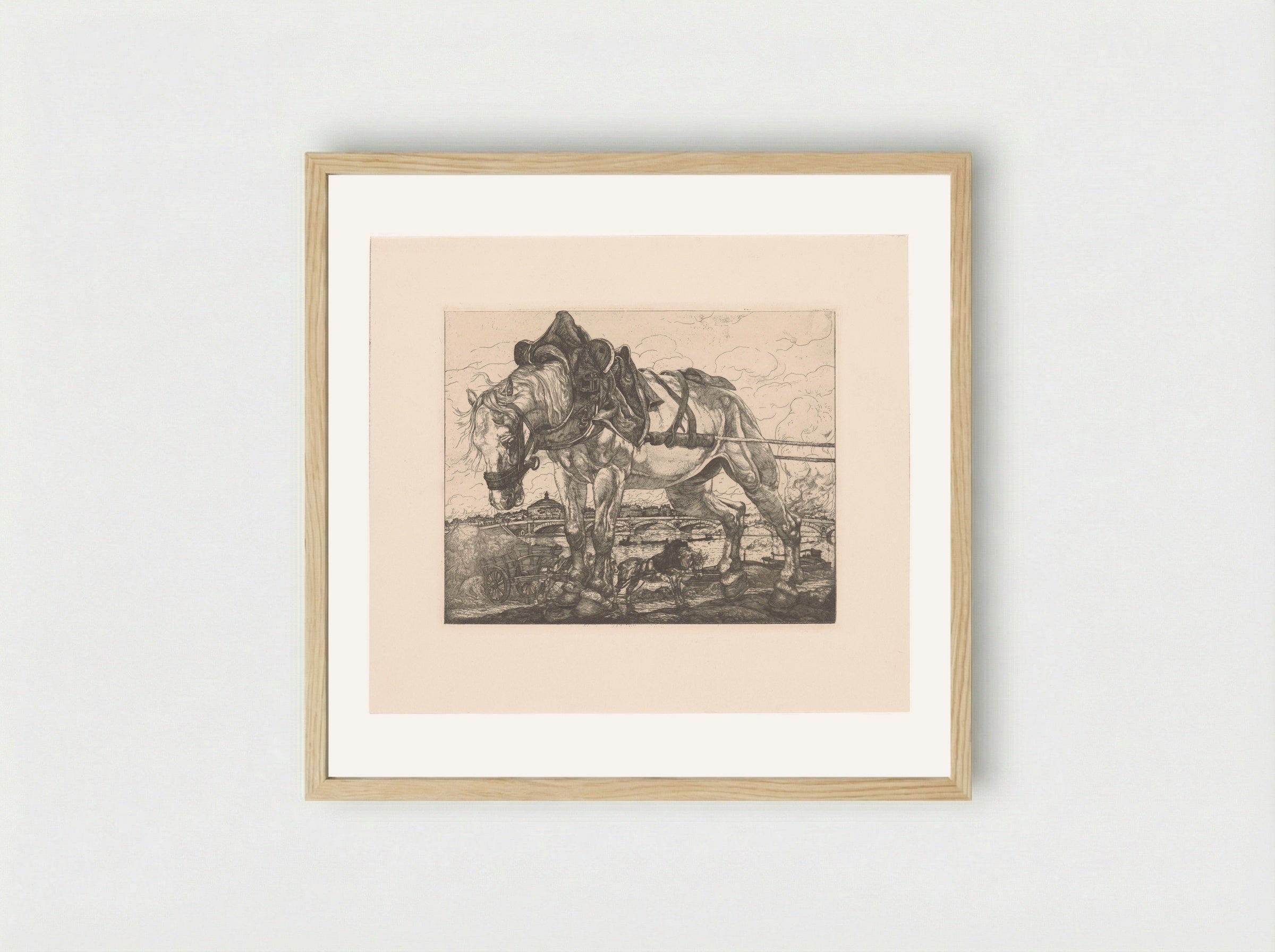 Trekpaard bij de Seine in Parijs - Pieter Dupont - Framed Print Wood
