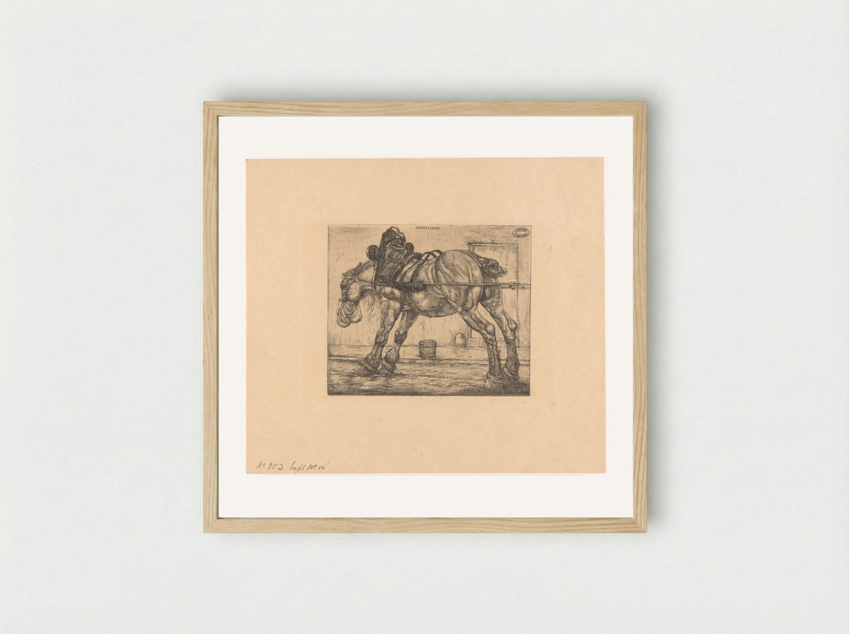 Trekpaard met haverzak - Pieter Dupont - Framed Print Wood