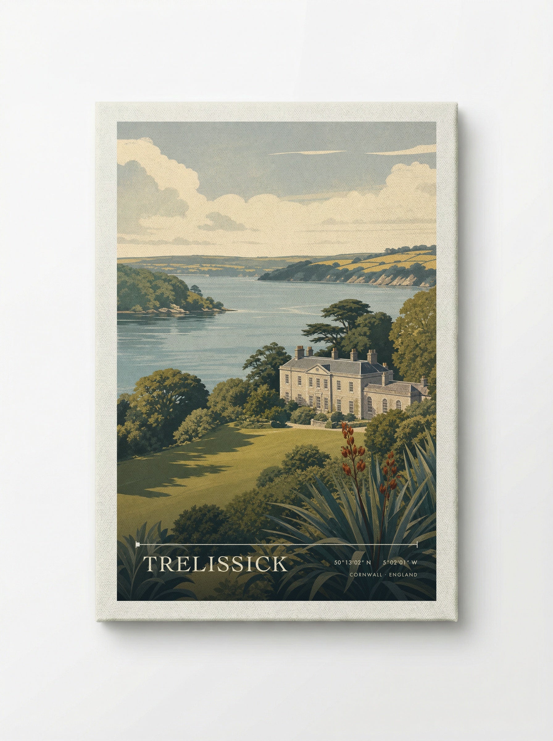Trelissick Cornwall England Travel Poster - Canvas