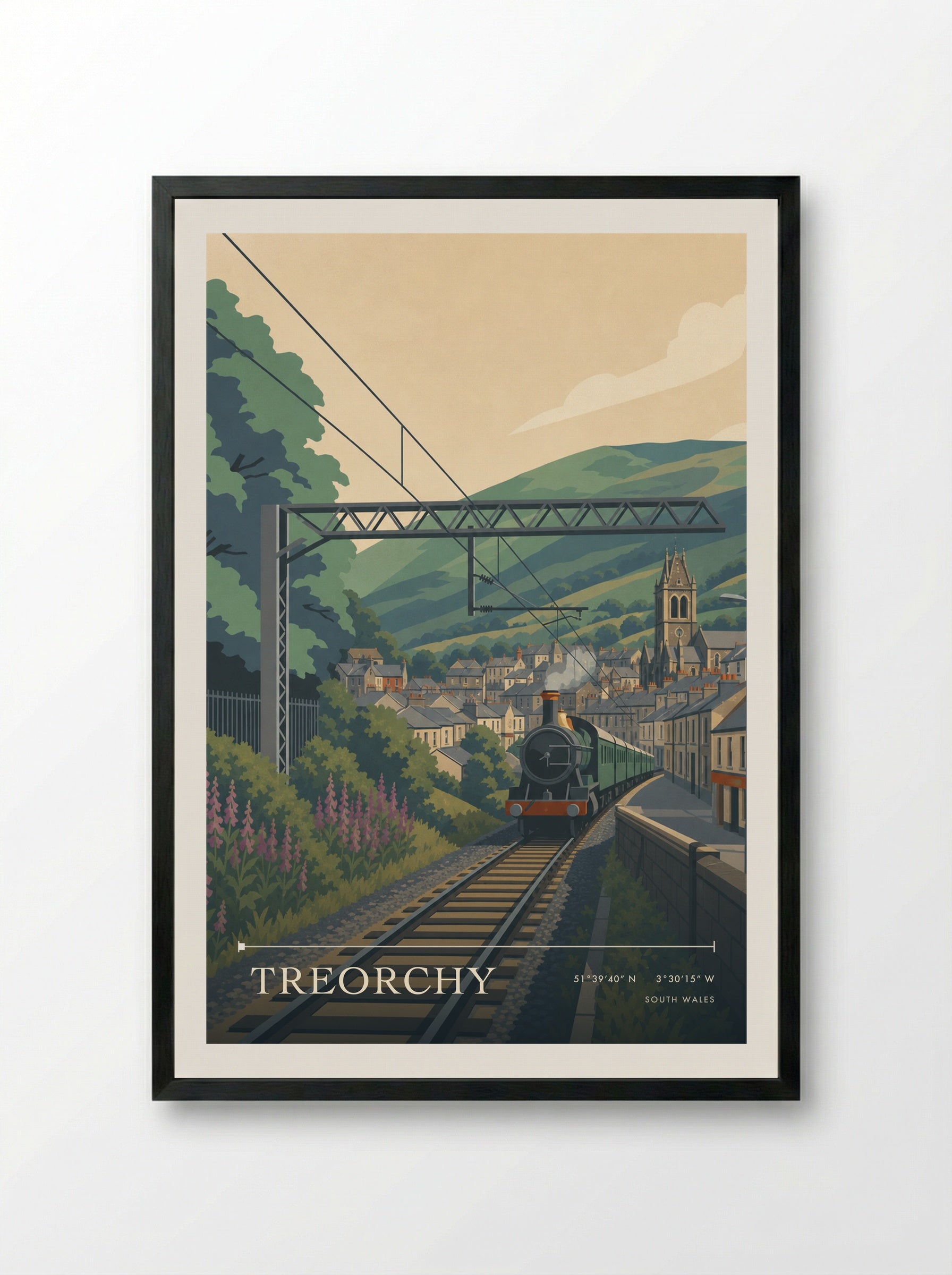 Treorchy South Wales Wales Travel Poster - Framed Print Black