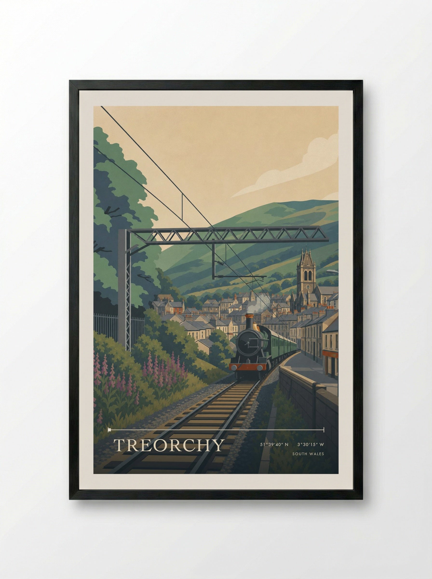 Treorchy South Wales Wales Travel Poster - Framed Print Black