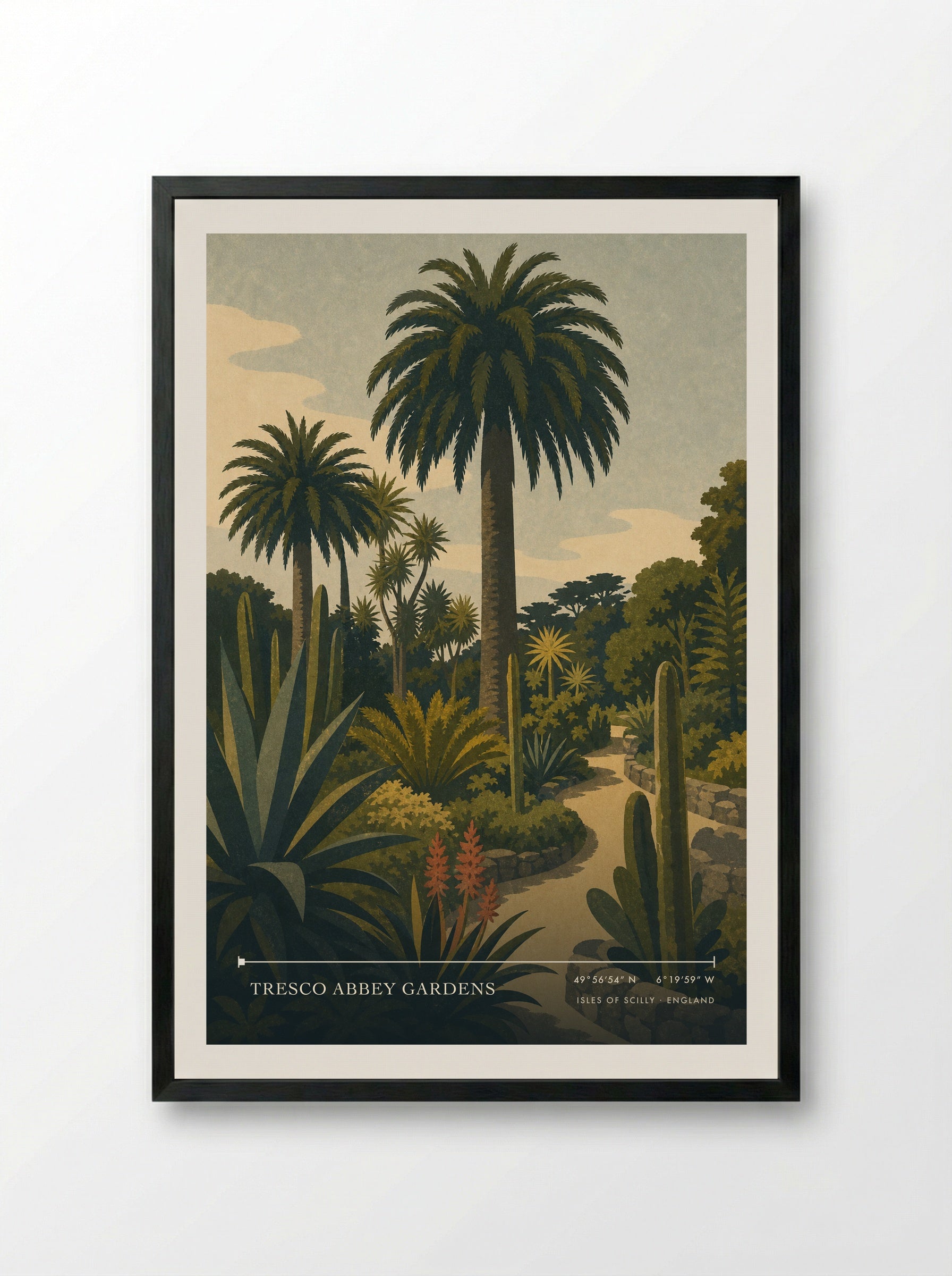 Tresco Abbey Gardens Isles of Scilly England Travel Poster - Framed Print Black