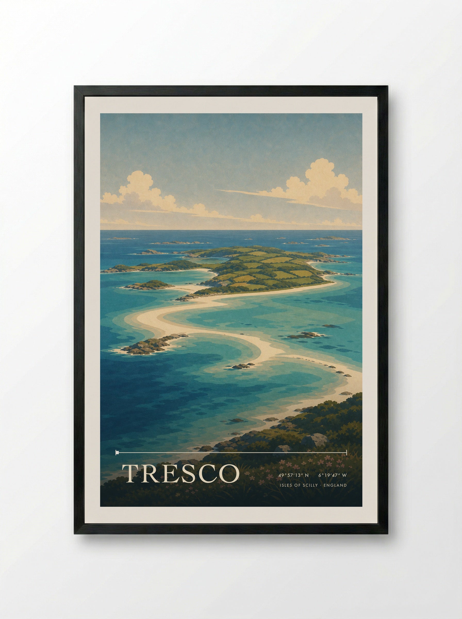 Tresco Isles of Scilly England Travel Poster - Framed Print Black