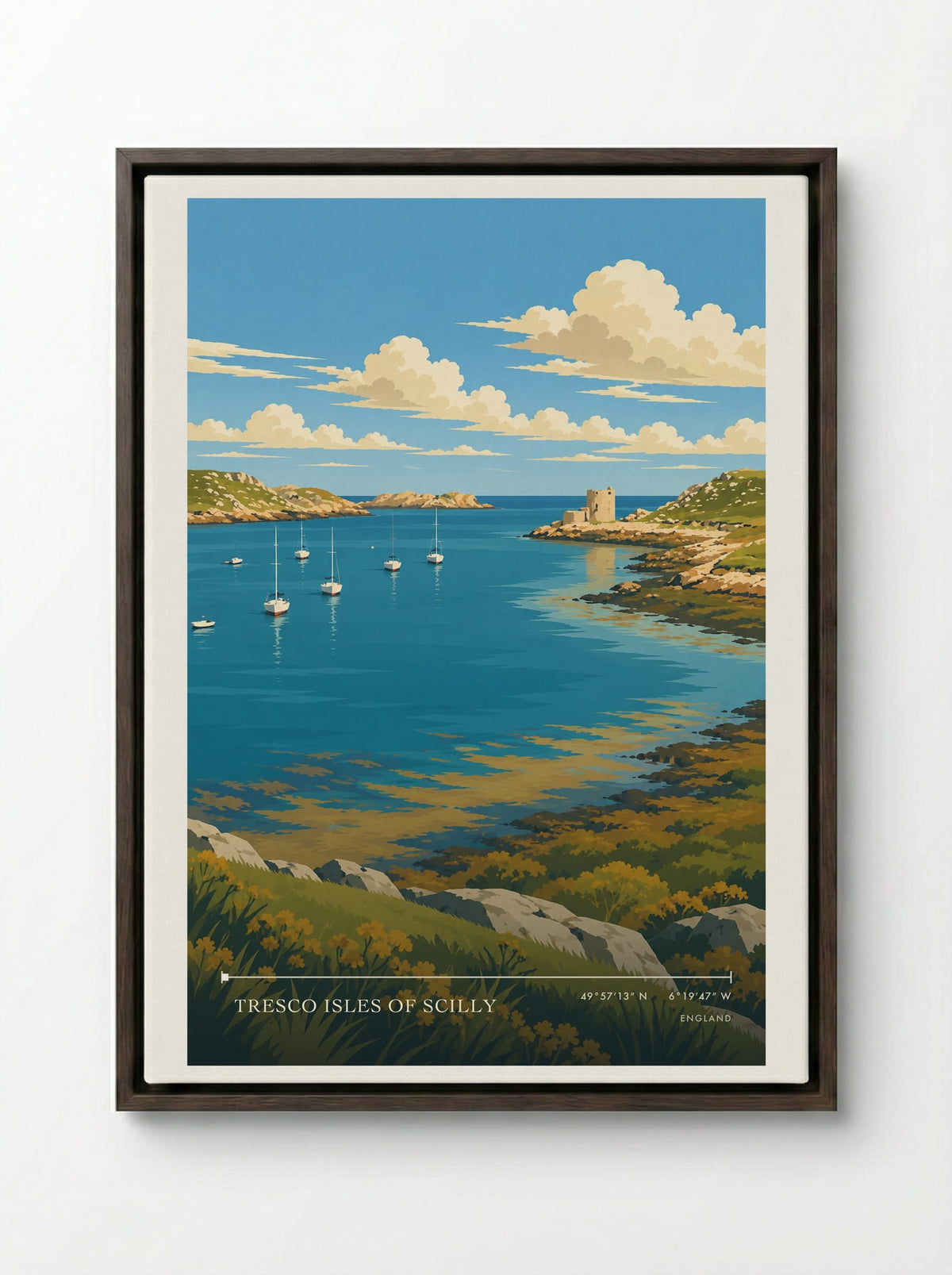 Tresco Isles of Scilly | Travel Poster - Framed Canvas Dark Wood