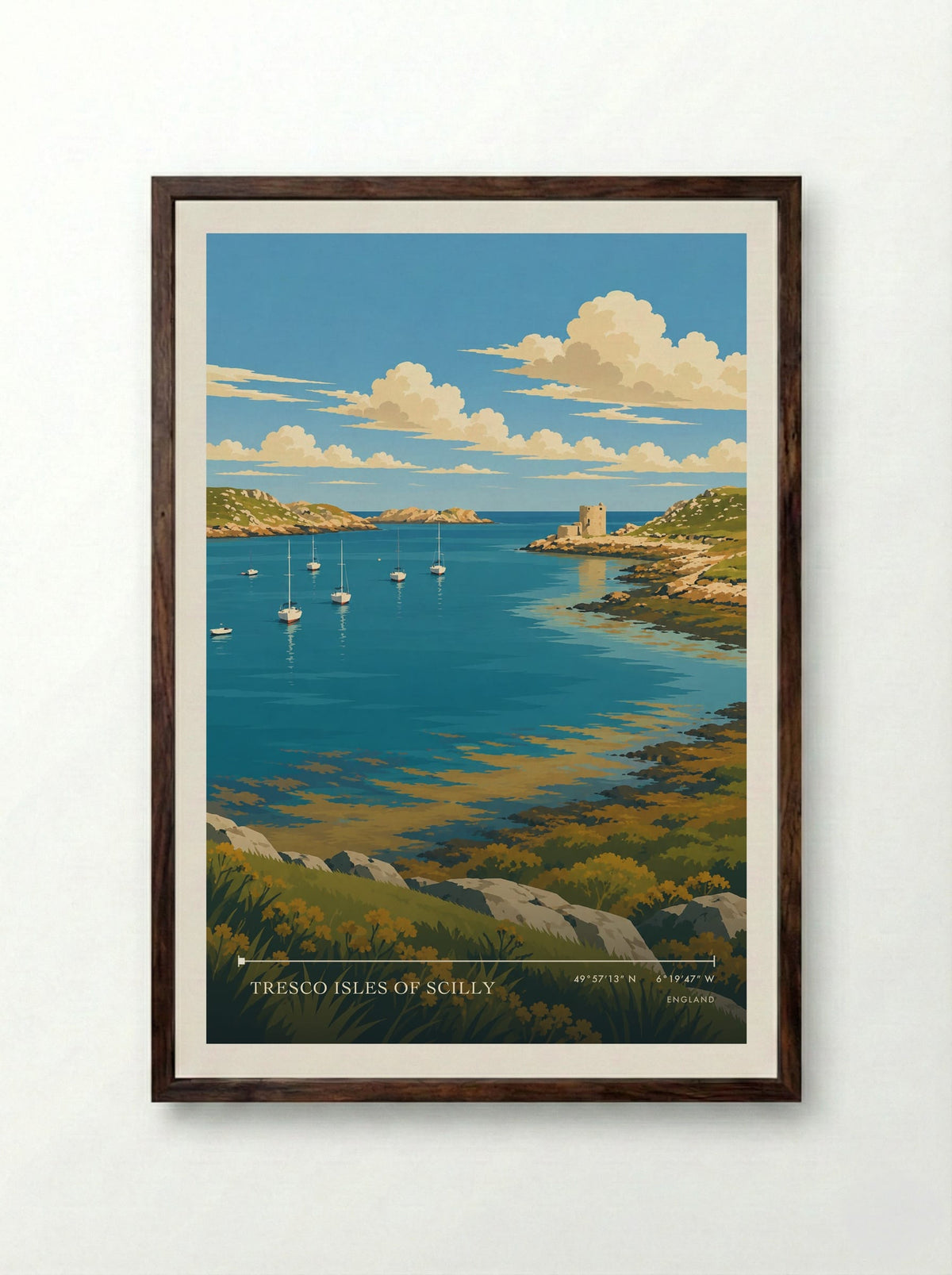 Tresco Isles of Scilly | Travel Poster - Framed Print Dark Wood