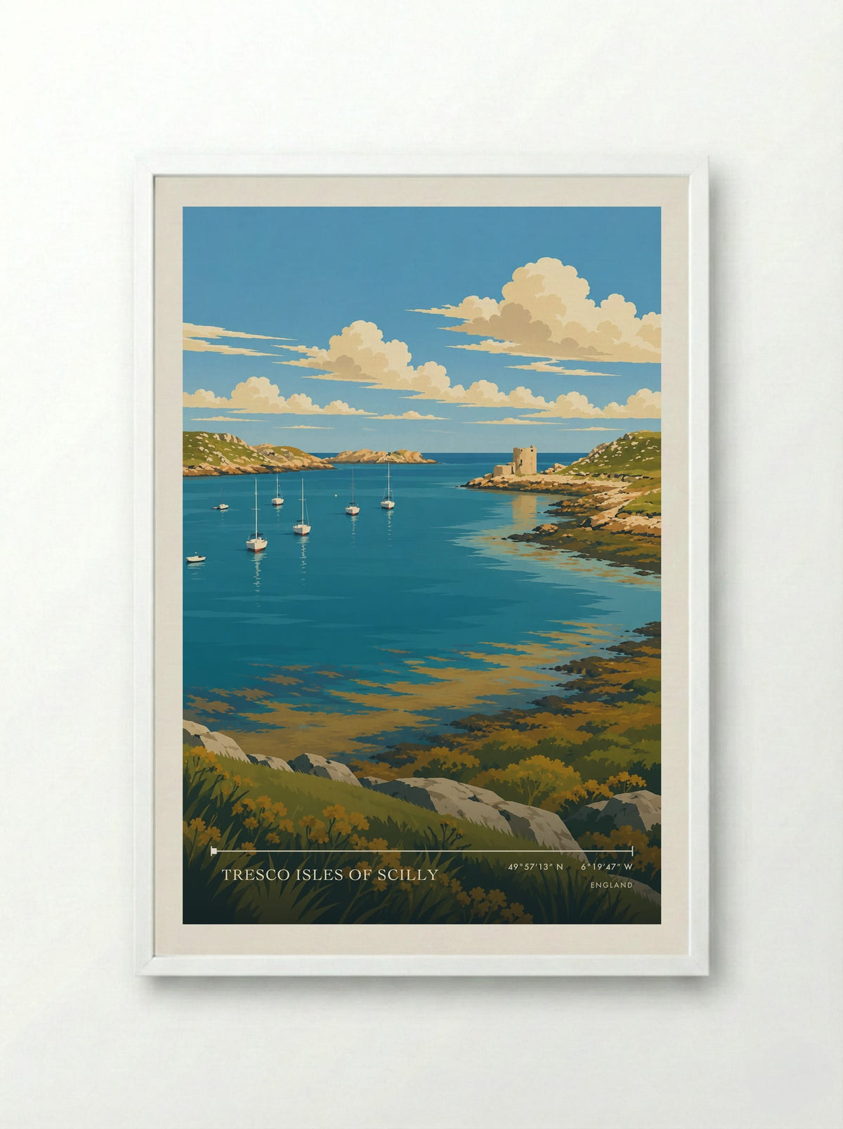 Tresco Isles of Scilly | Travel Poster - Framed Print White