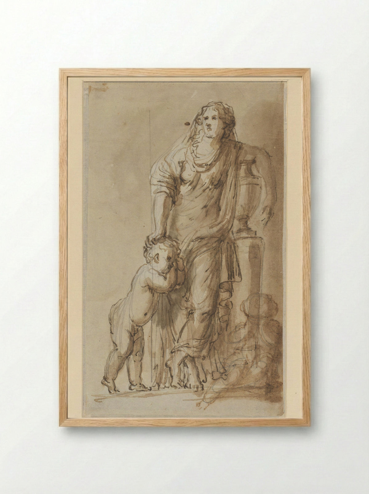 Treurende vrouw met twee kinderen - Willem Jacob Herreyns - Framed Print Wood