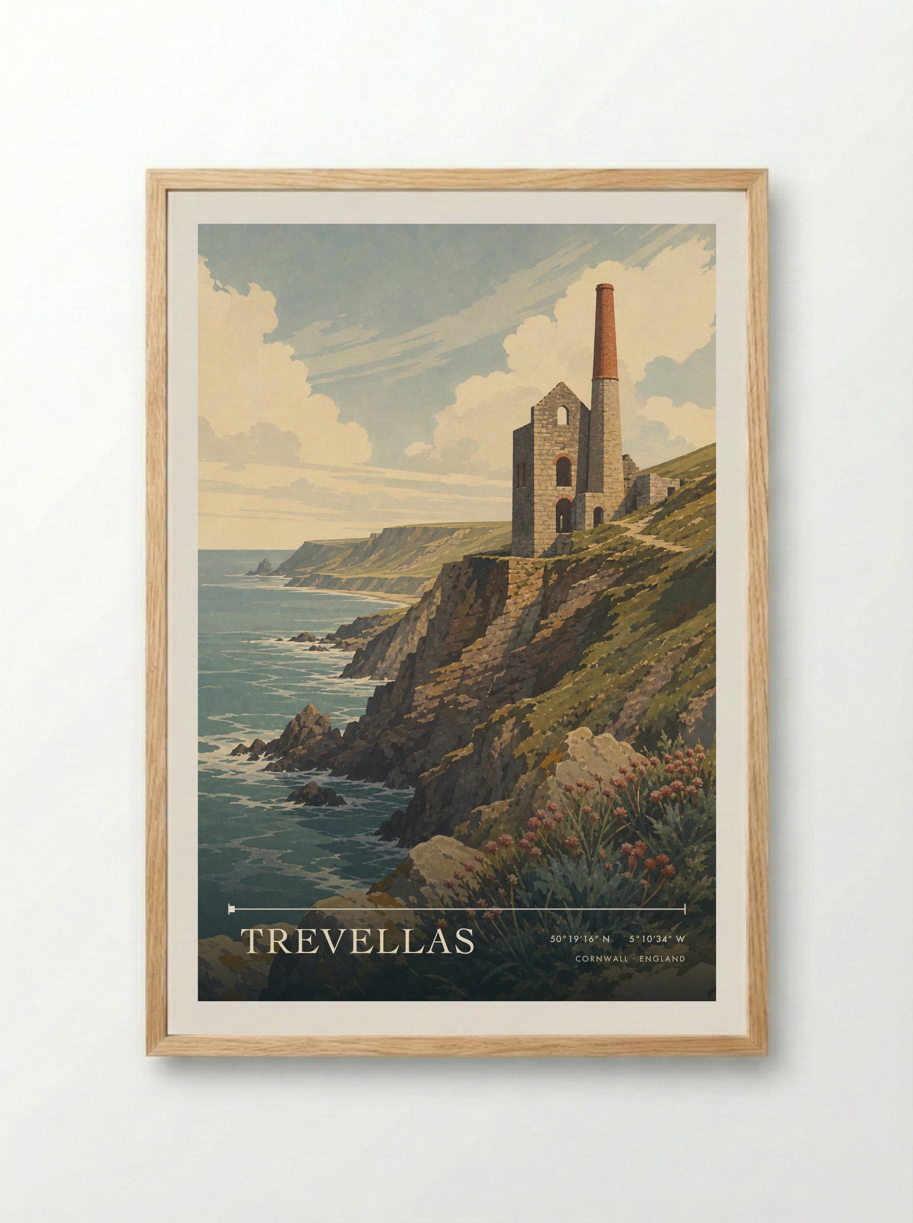 Trevellas Cornwall England Travel Poster - Framed Print Wood