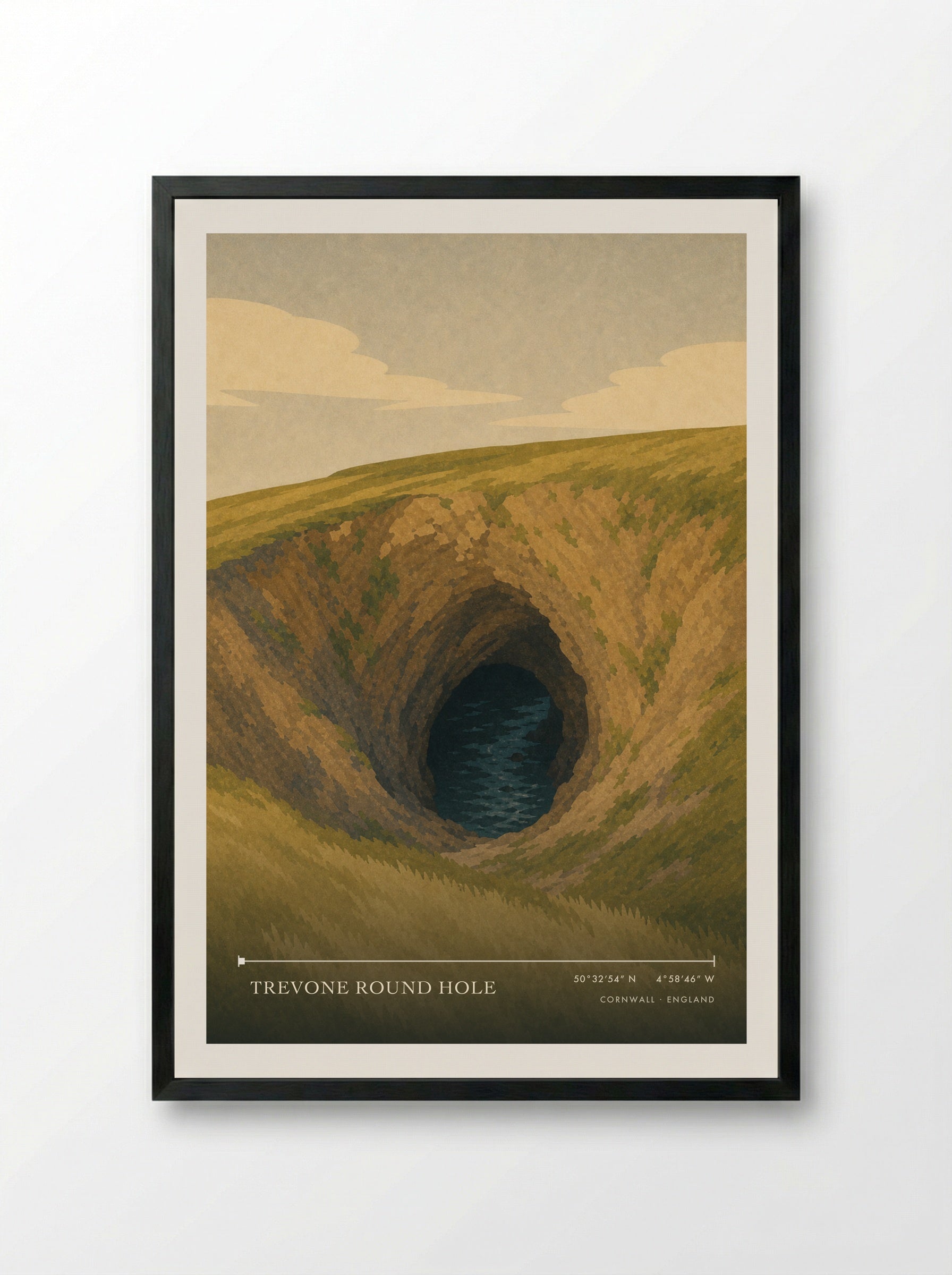 Trevone Round Hole Cornwall England Travel Poster - Framed Print Black