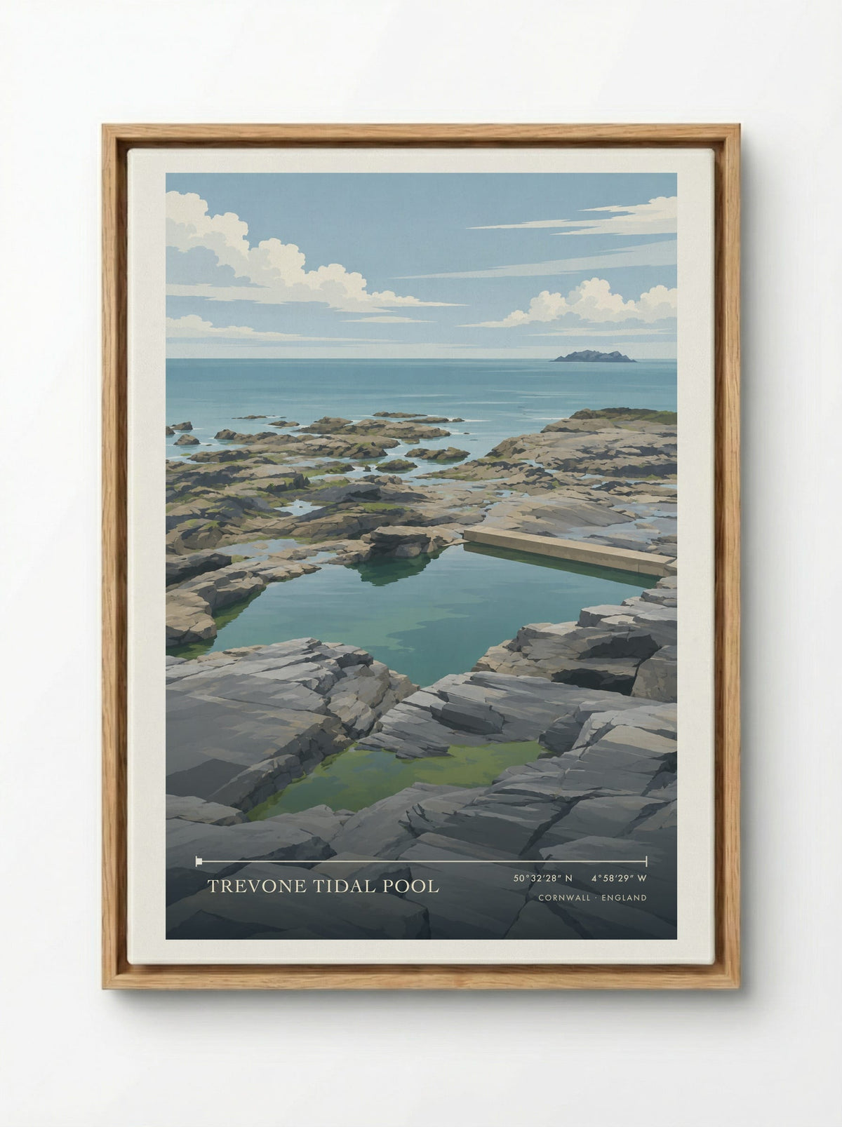 Trevone Tidal Pool, Cornwall | Travel Poster - Framed Canvas Wood