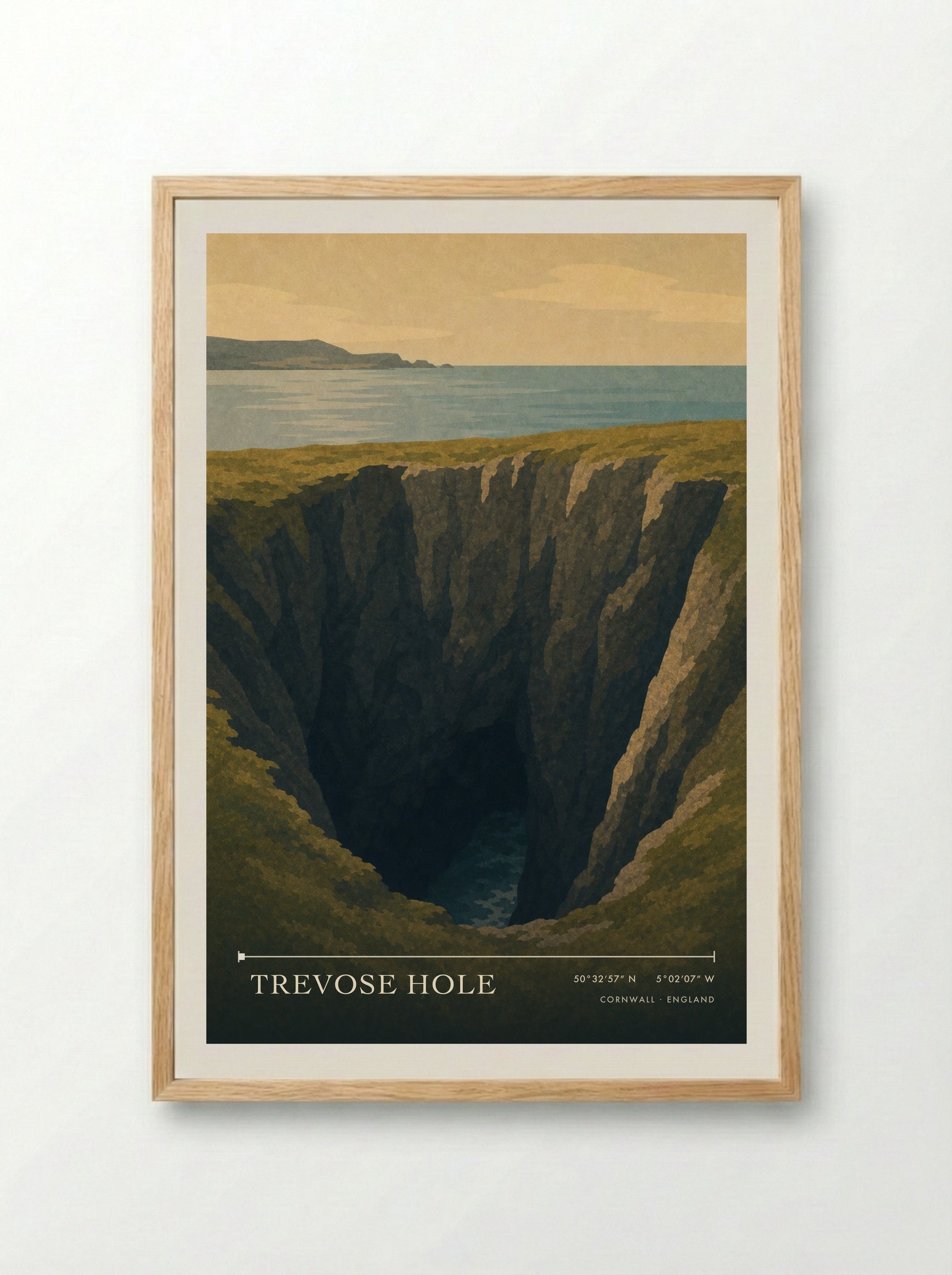 Trevose Hole Cornwall England Travel Poster - Framed Print Wood