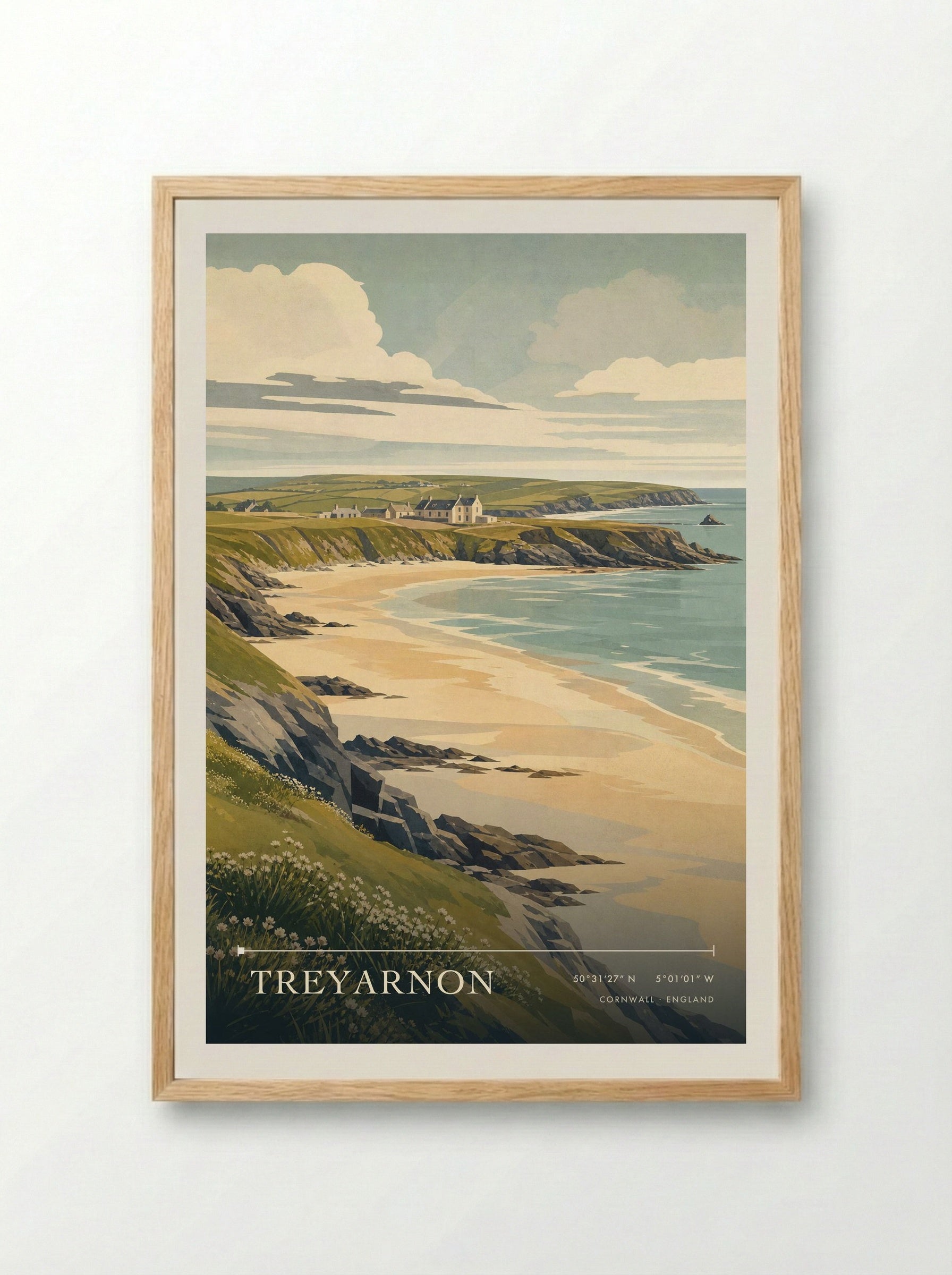 Treyarnon Cornwall England Travel Poster - Framed Print Wood